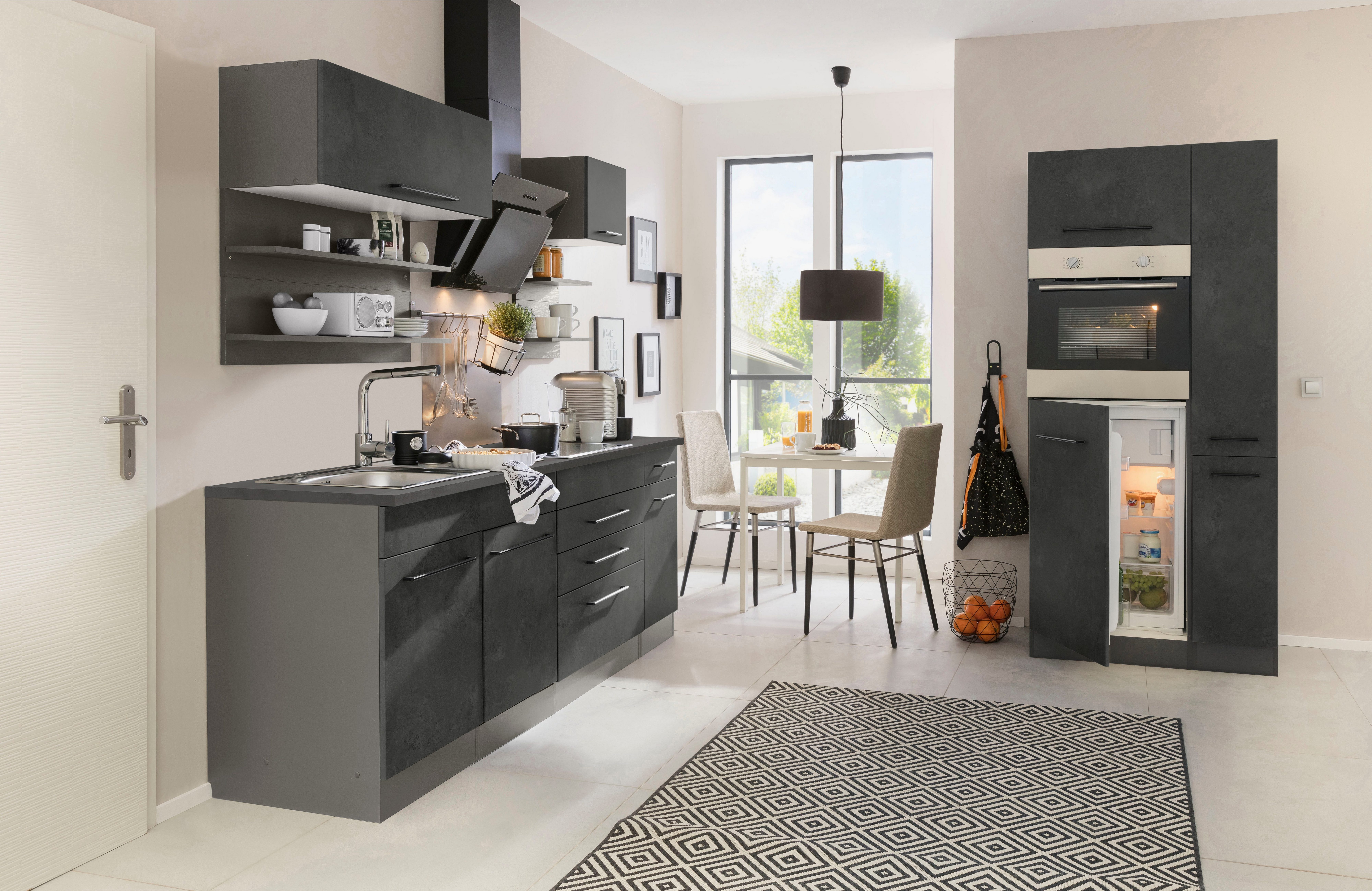 KOCHSTATION Кухниzeile KS-Tulsa, ohne E-Geräte, Breite 320 cm, schwarze Metallgriffe, MDF Fronten