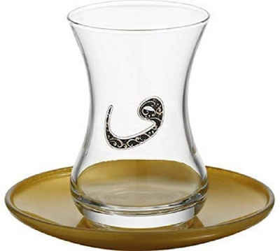 LAV Teeglas »12tlg. LAV "VAV" Türkische Premium Teegläser Set 12-Teilig Gläser Cay Bardagi Seti Modern Luxus mit Unterasse für 6 Personen 135ml«, Glas