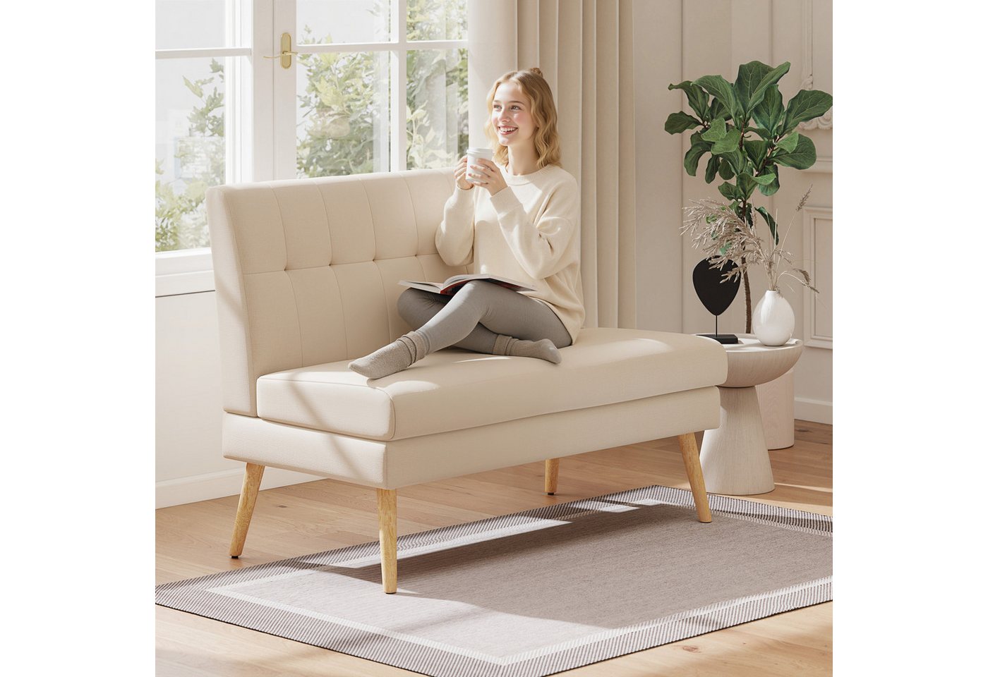 HOMCOM 2-Sitzer Sofa mit Leinenoptik, Getuftete Rückenlehne, Doppelsofa, Couch 1 Teile, für Wohnzimmer, Schlafzimmer, Beige