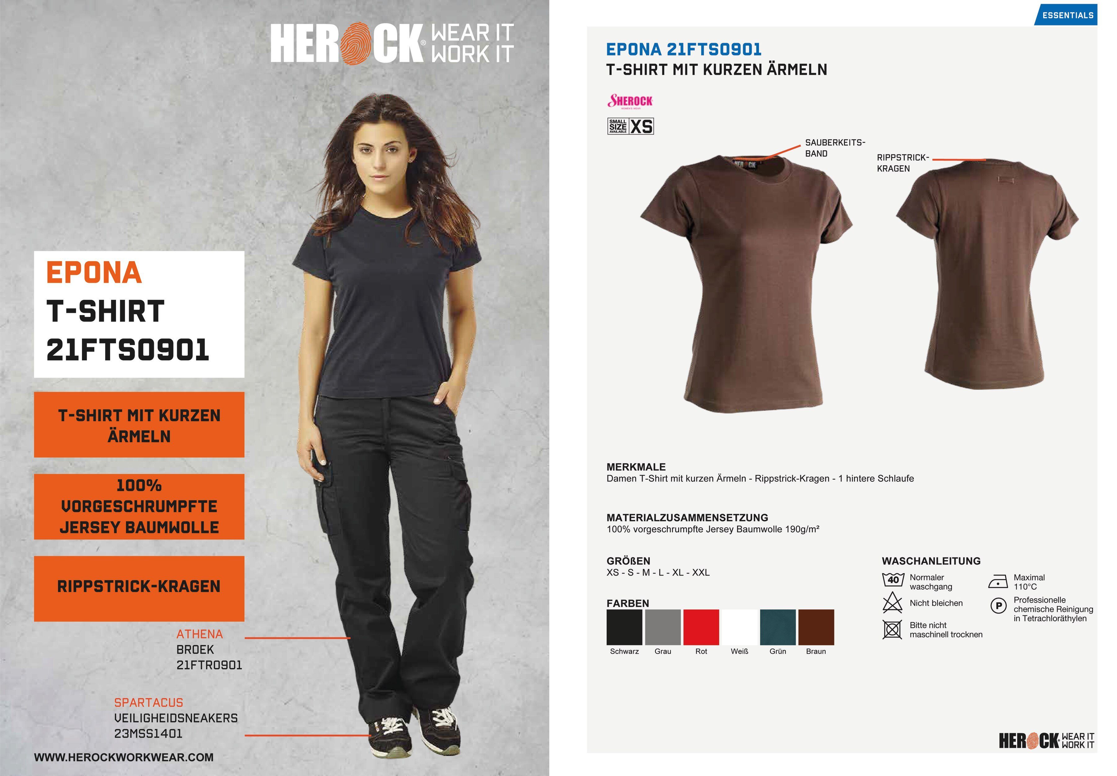 T-Shirt Kurzärmlig braun Epona Herock 1 Tragegefühl hintere Figurbetont, Damen Schlaufe, angenehmes T-Shirt