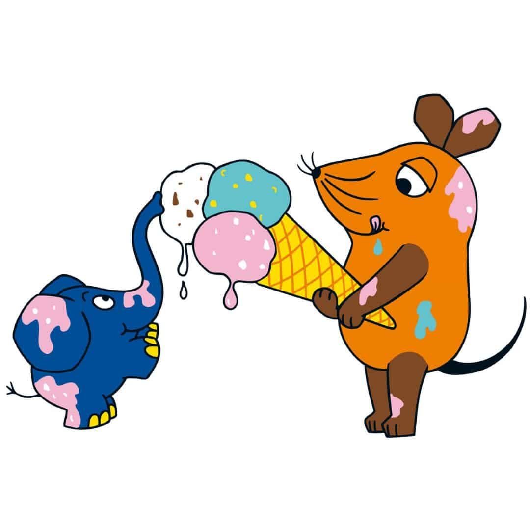 Die Maus Wandtattoo selbstklebende Kinderzimmer Wandsticker Eis essen mit Elefant, selbstklebende Wandsticker für Babyzimmer, hergestellt in Berlin – Bild 2 von 2