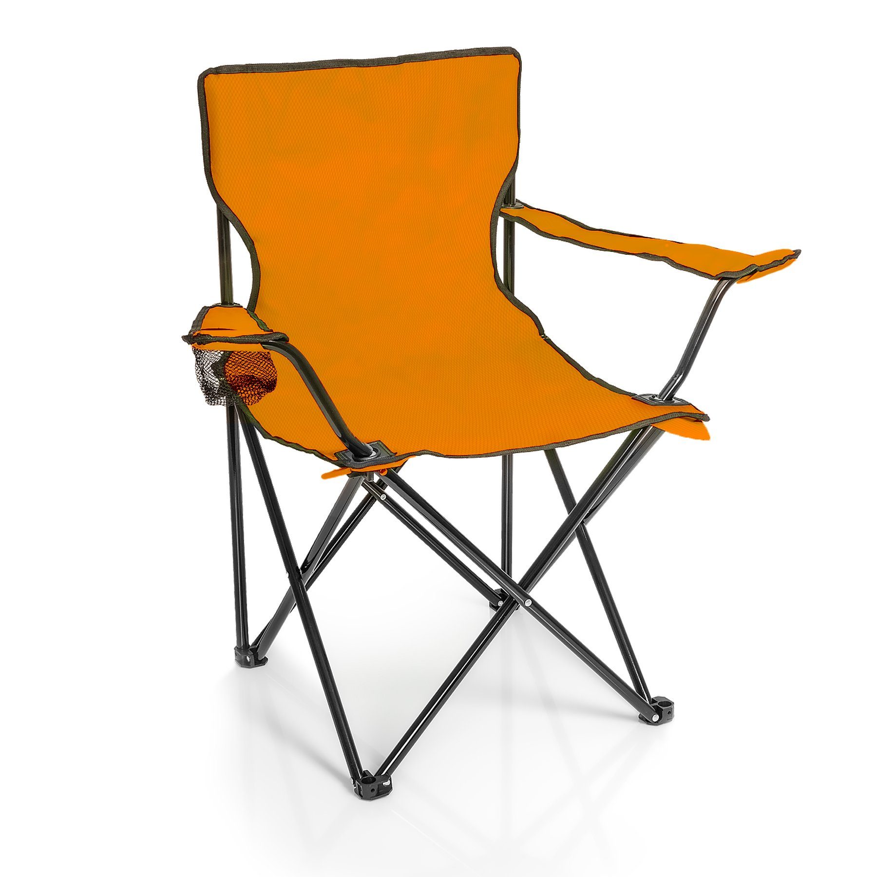 BigDean Campingstuhl Faltstuhl Campingstuhl Anglerstuhl Getränkehalter Klappstuhl (Packung, 1 St), Orange, Klappbar, Getränkehalter, Tragetasche