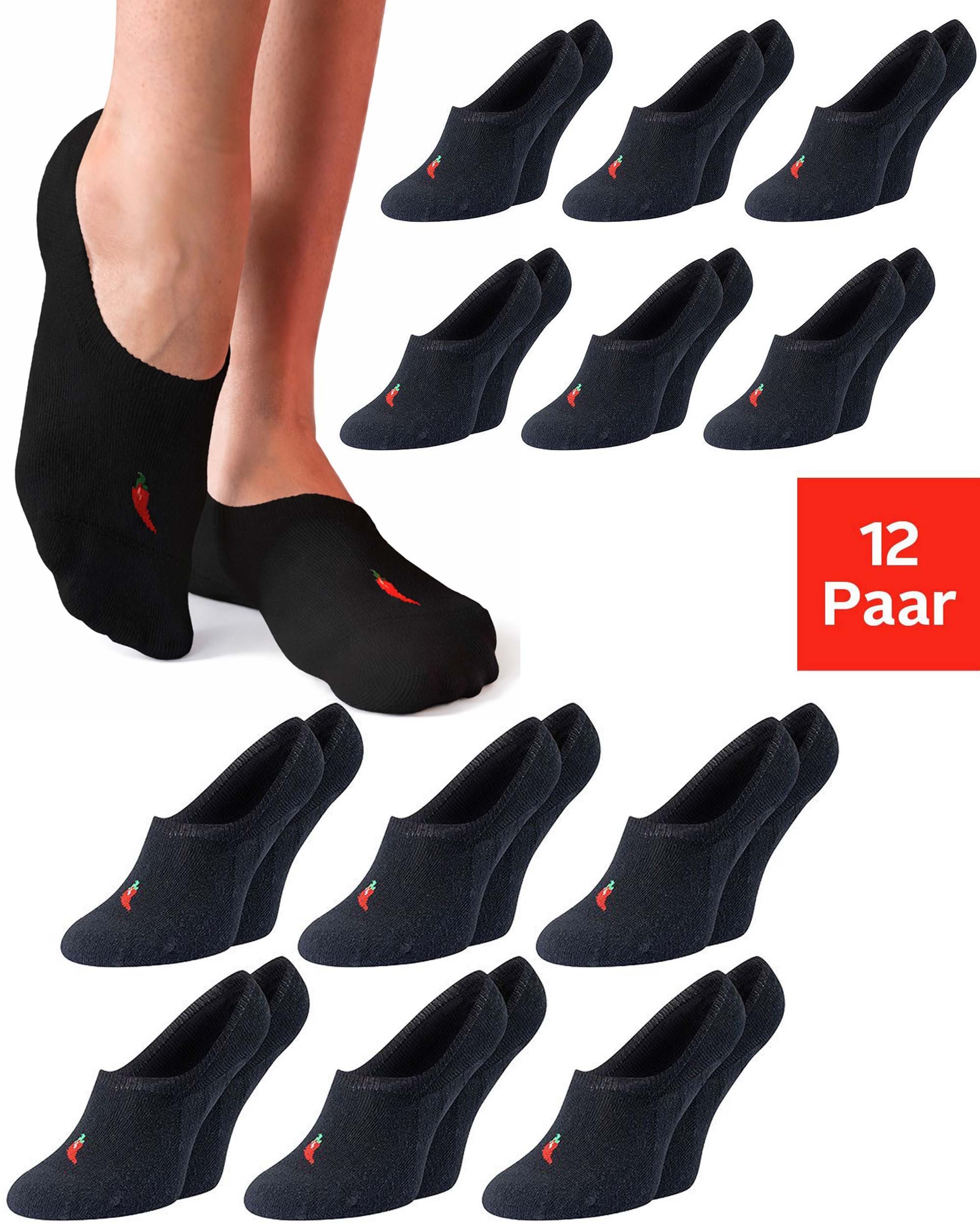 Chili Lifestyle Füßlinge mit Silicon Pad aus gekämmter Baumwolle für Damen und Herren (Multipack, 12-Paar, 2 Farbe Sneaker Socken) Anti Slip Invisible Socks ohne Naht mit Silikonpad gegen Verrutschen