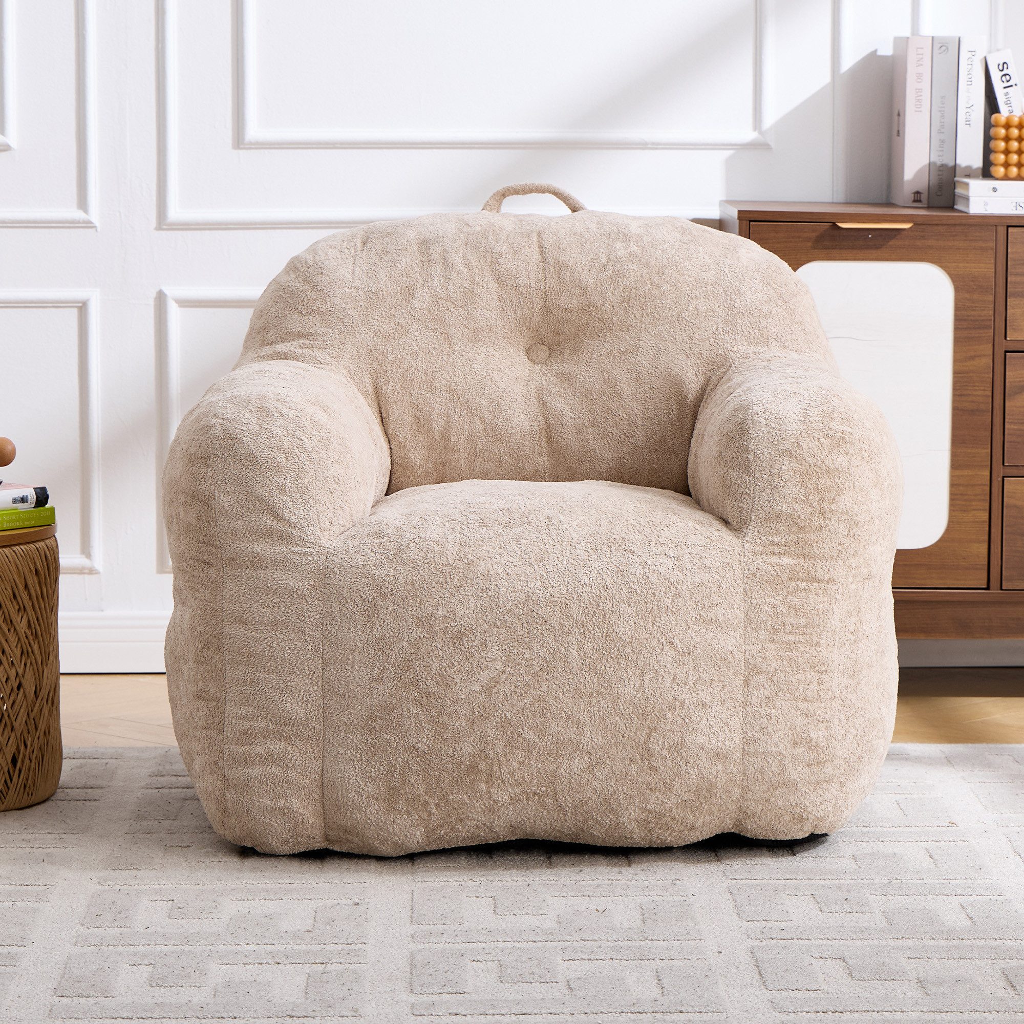Leawin Relaxliege Sofas Wohnzimmer Loungesessel aus Chenille-Kunstfell weich, Bean Bag Sessel mit Schaumstoffflocken und ohne Montage