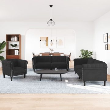 vidaXL Sofa 3-tlg. Sofagarnitur Schwarz Samt