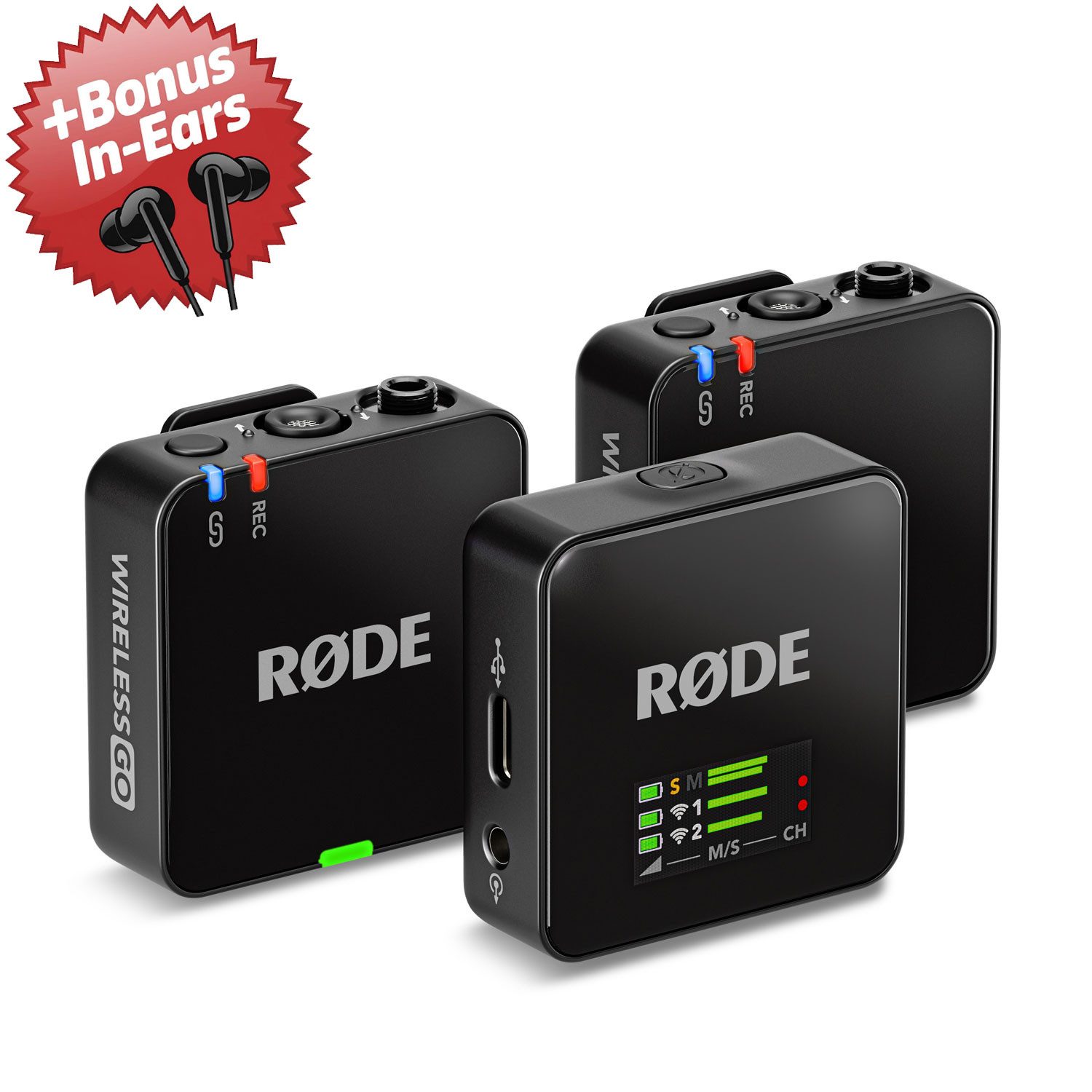 RØDE Rode Mikrofon-Funksystem Wireless GO Gen 3 + Bonus In-Ear Kopfhörer Digitales Aufnahmegerät (Vorteils-Set mit In-Ear Kopfhörer)