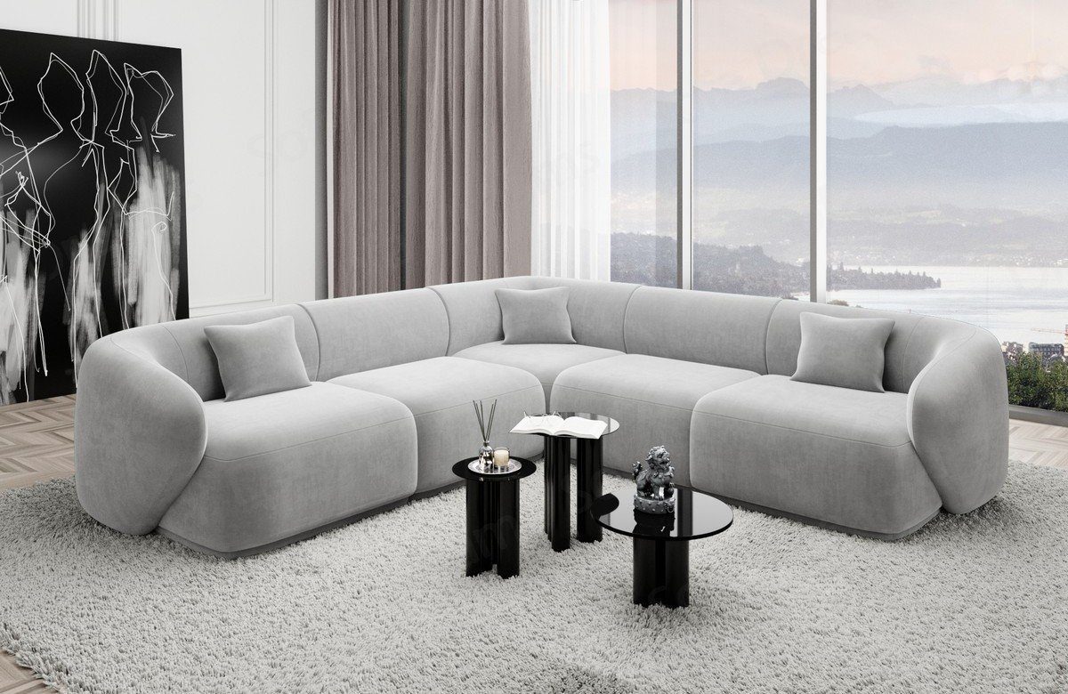 Sofa Dreams Ecksofa Polster L hellgrau84 Design Stoffsofa, Marbella Samtstoff Sofa Form Loungesofa