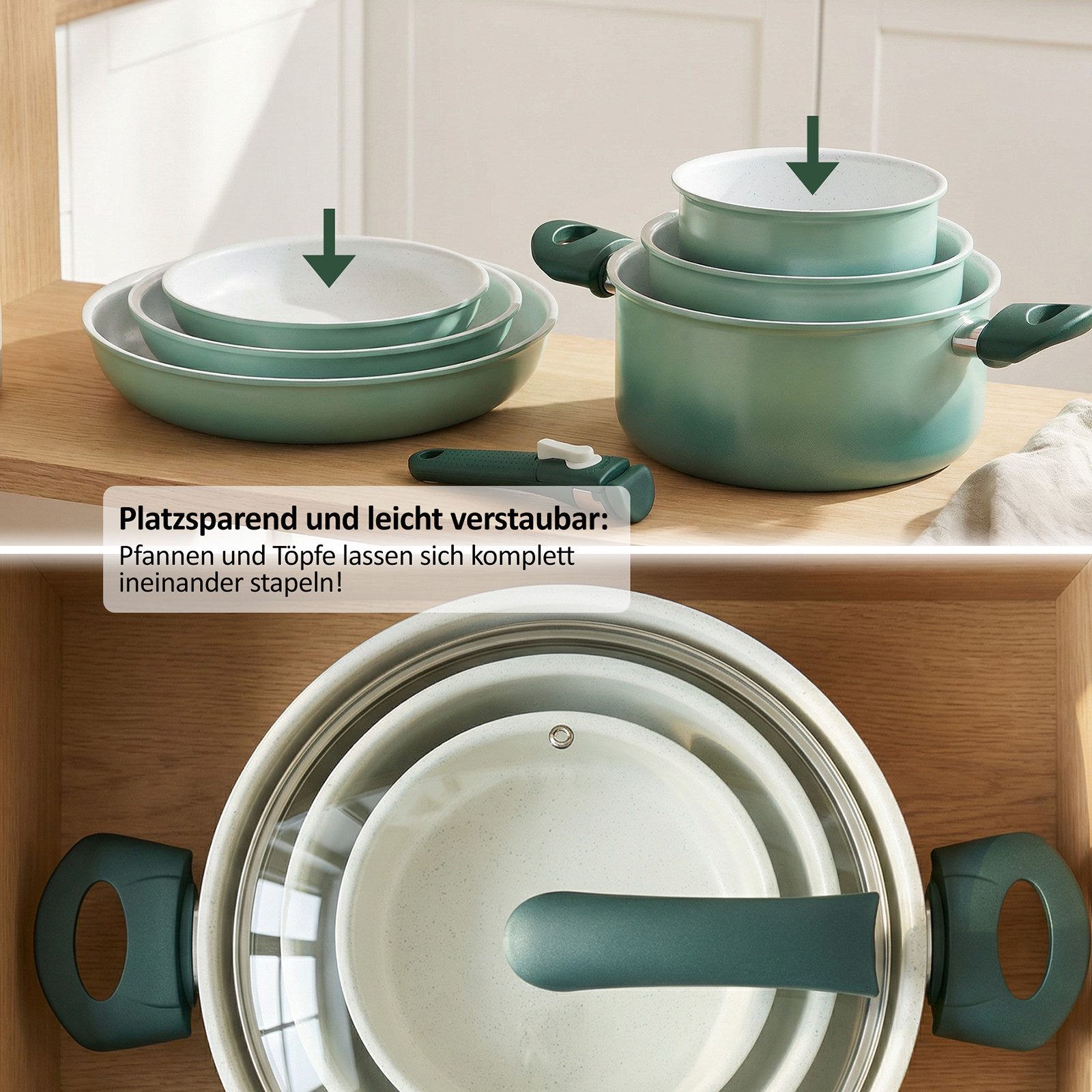 Genius Pfannen-Set Cerafit Revolution Vario Kochgeschirr, (27-teiliges - Set, All-in-One Kochset für maximale Vielseitigkeit), Platzsparend stapelbar mit abnehm – Bild 4 von 5