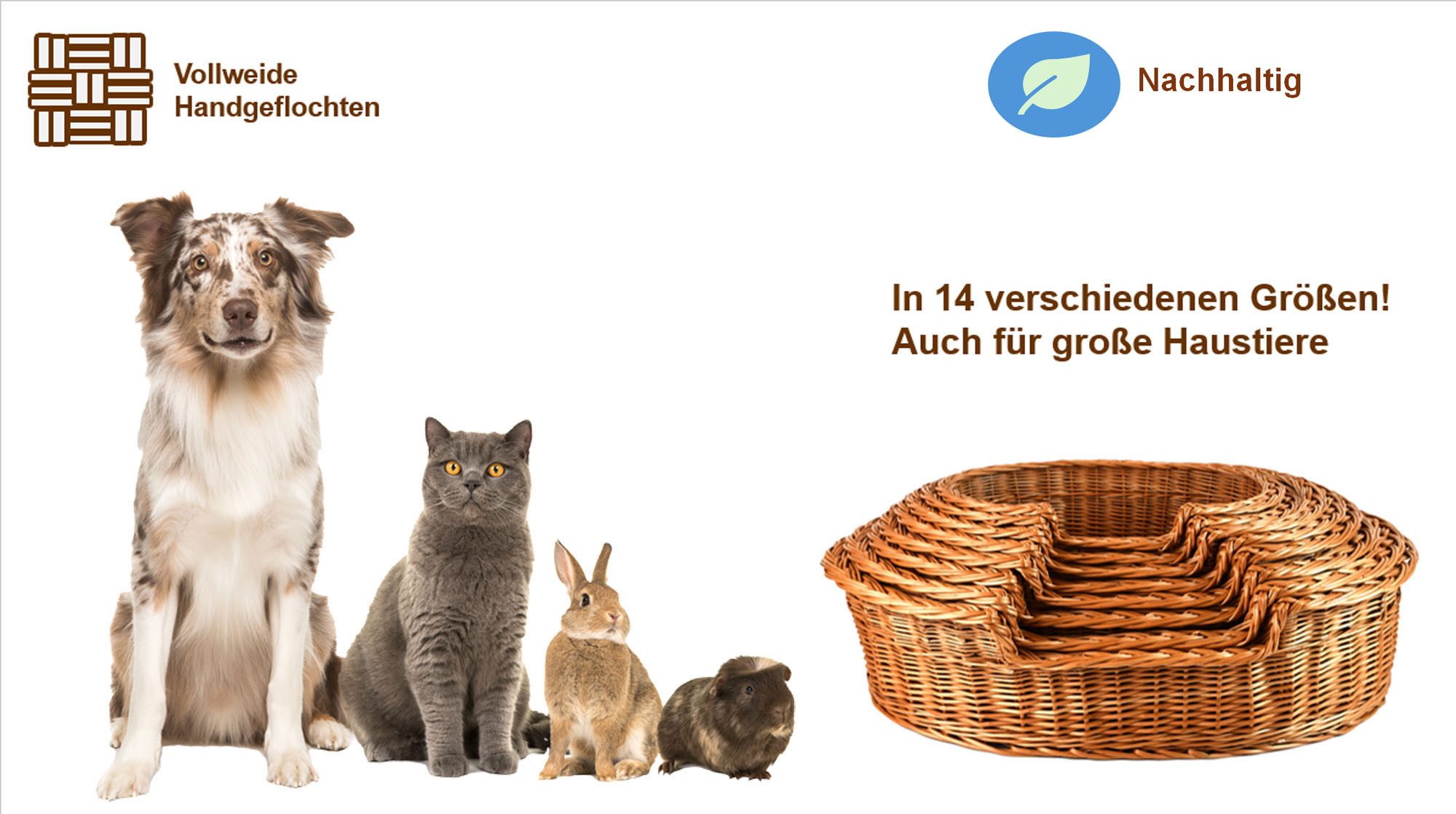 MyBer® Tierbett Katzenliege Hundeliege Katzenbett Hundebett Tier Sofa Liege Bett, aus Weide, Echte Handarbeit, hergestellt in EU, Tierliege in verschiedenen Größen, Bequemer Einstieg