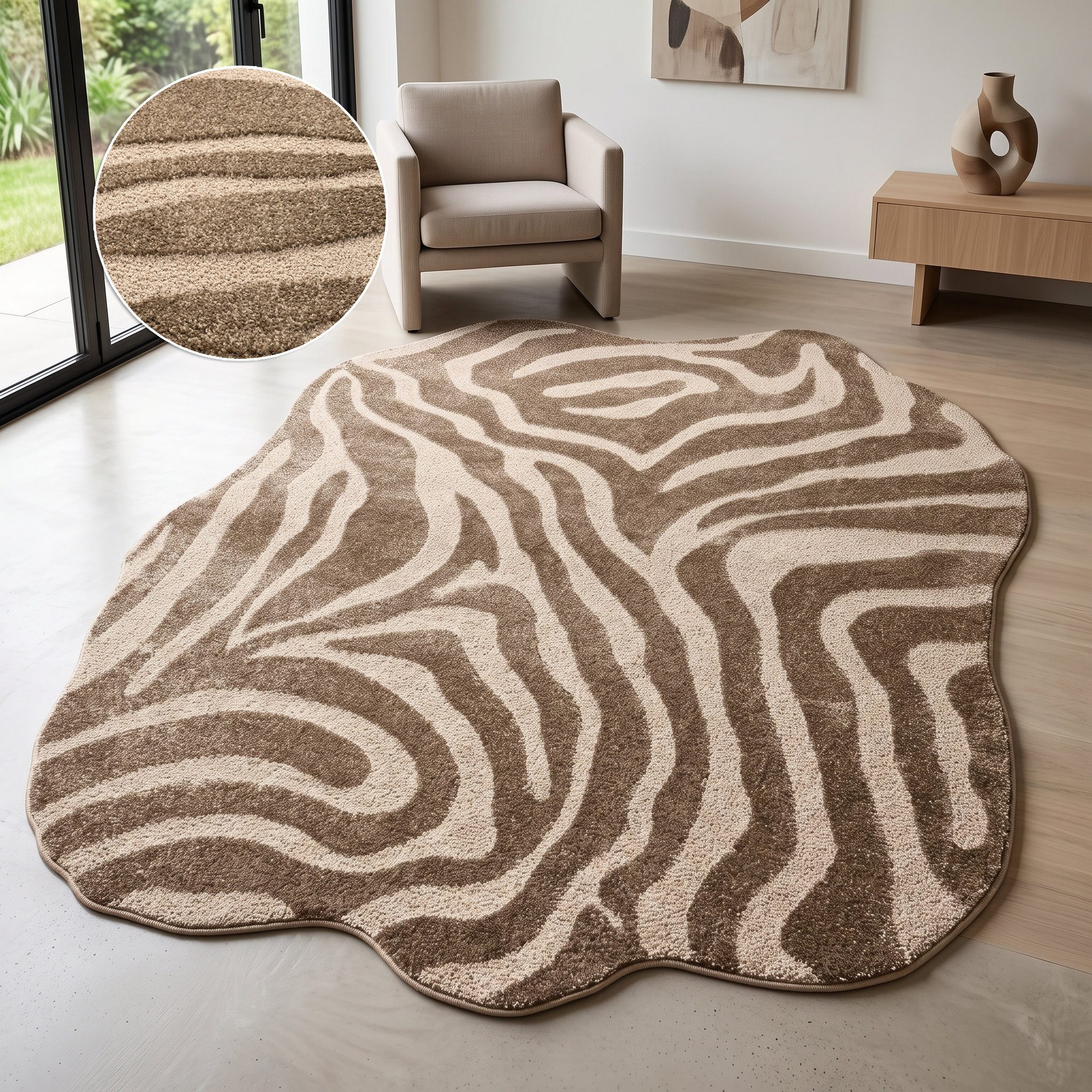 OTTO home Teppich Zebra, besondere Form, Animal-Look, rechteckig, Höhe: 12 mm, moderner Animal-Print, Tiermotiv, Wohnzimmer, Schlafzimmer