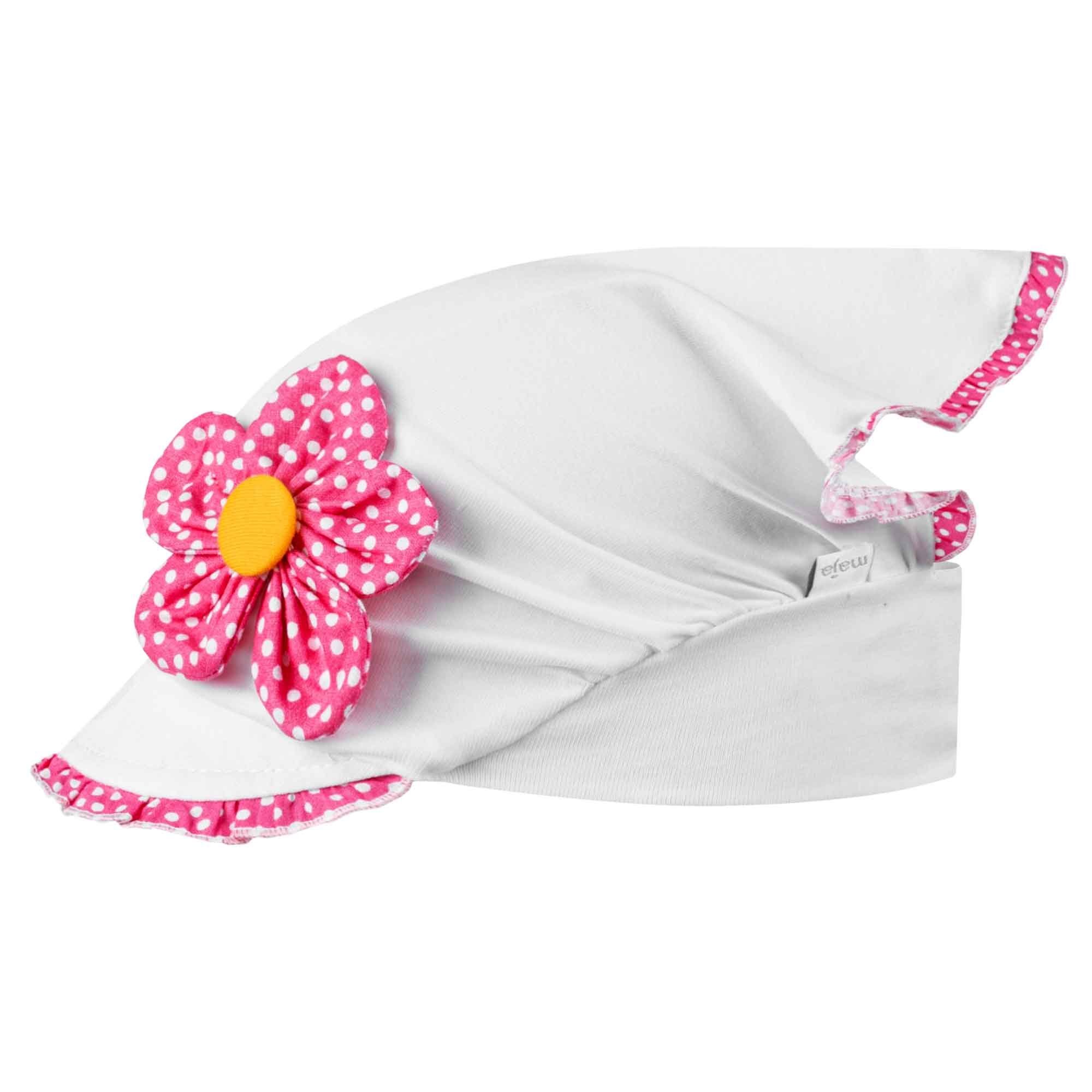 F.P.H. Maja Schirmmütze Sommermütze Mädchenmütze Weiß-Pink Kopftuch