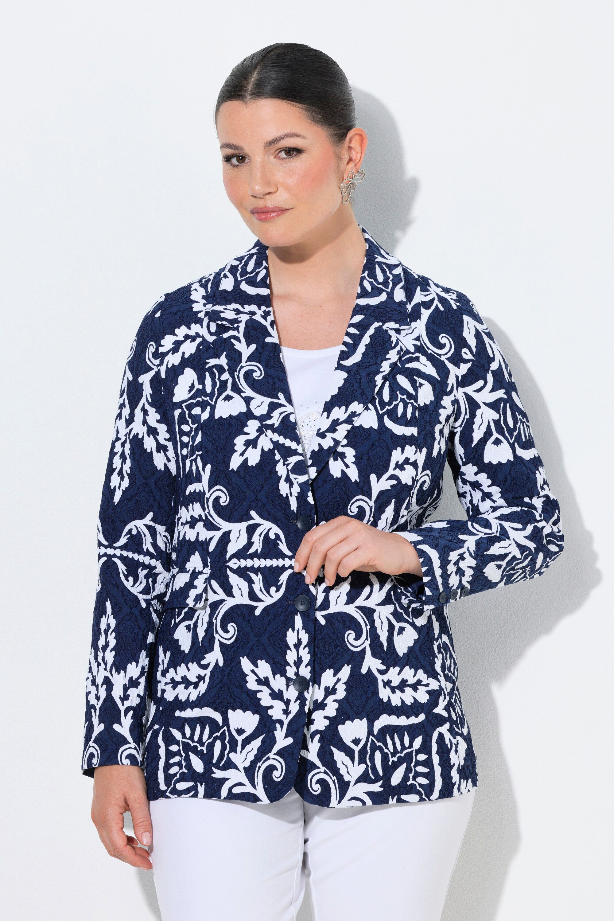 Ulla Popken Blusenblazer Jacquard-Blazer Stickerei Reverskragen