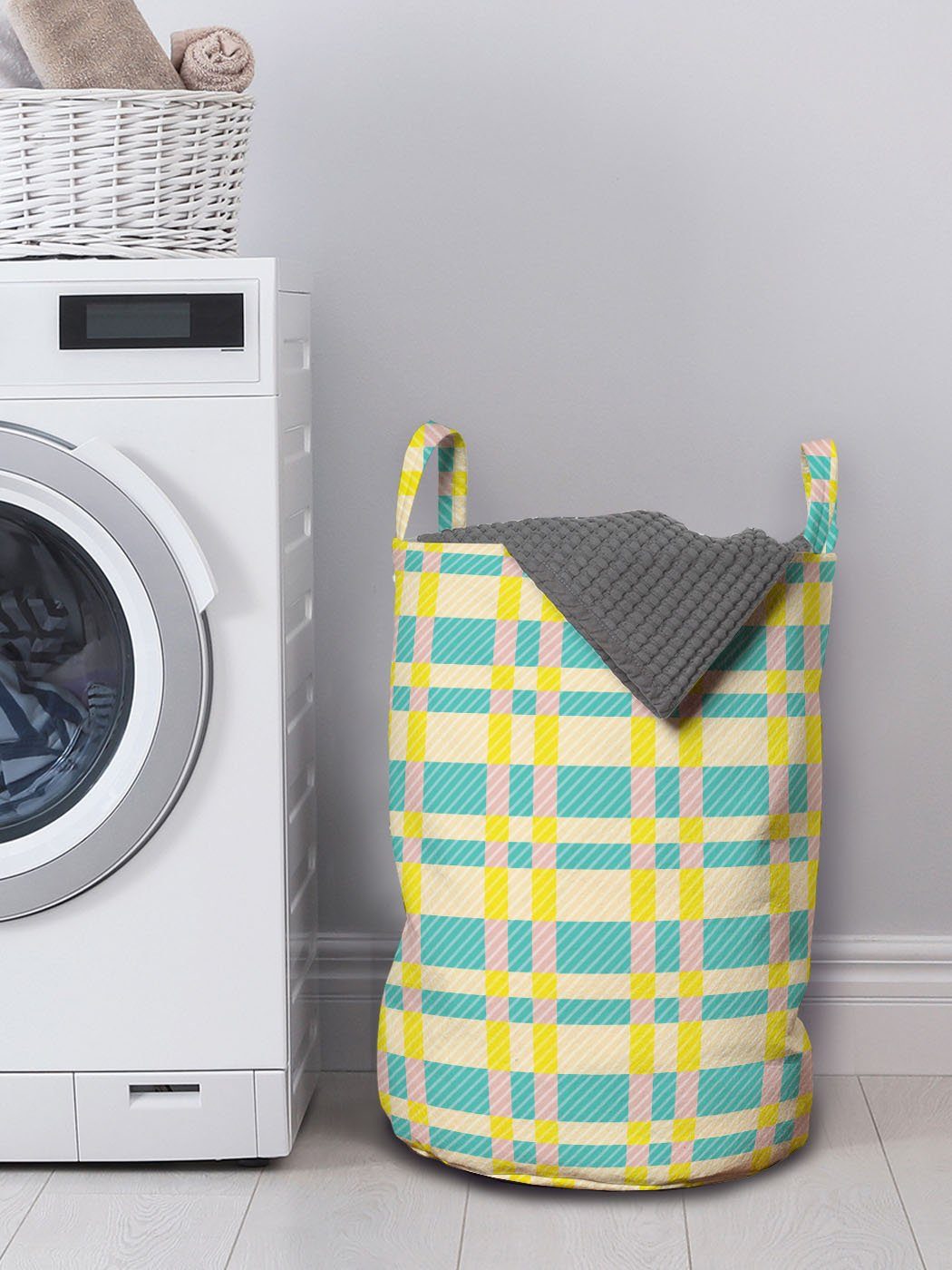 Abakuhaus mit Abstrakt Kordelzugverschluss Diagonalstreifen Wäschekorb Griffen für Geometrische Waschsalons, Wäschesäckchen