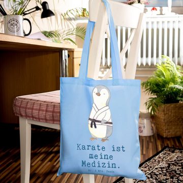 Mr. & Mrs. Panda Tragetasche Pinguin Karate - Sky Blue - Geschenk, Jutebeutel, Karate Verein, Kamp (1-tlg), Design-Highlight