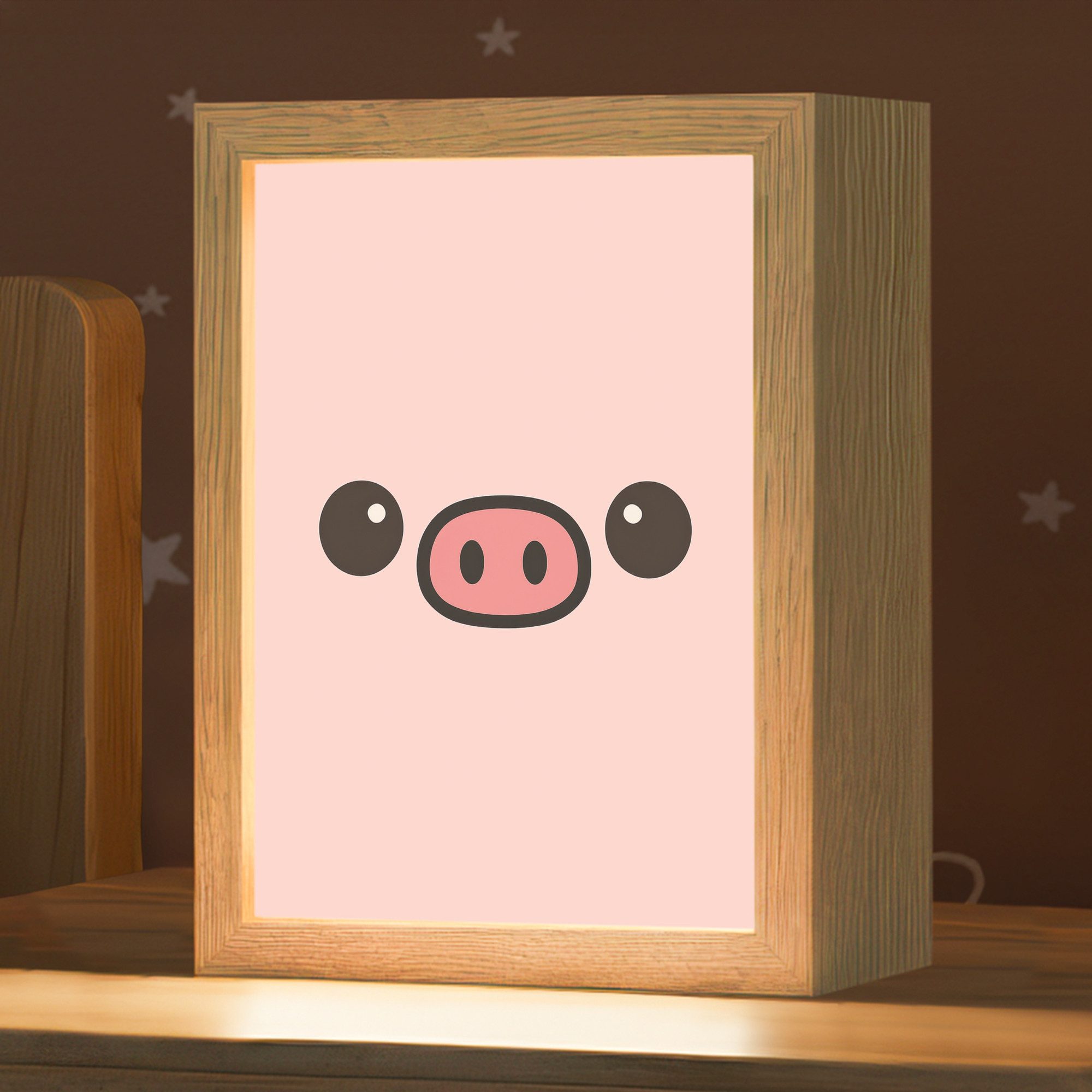 OnlyWow Nachttischlampe Lightbox Schwein - Rosa - Minimalistisch - Mädchen, Dimmbar, Farbwechsel, LED, Warmweiß, Kaltweiß, Neutralweiß Einstellbar, Kinderzimmer, Babyzimmer, Dimmbar, mit Kabel, Nachtlampe, LED