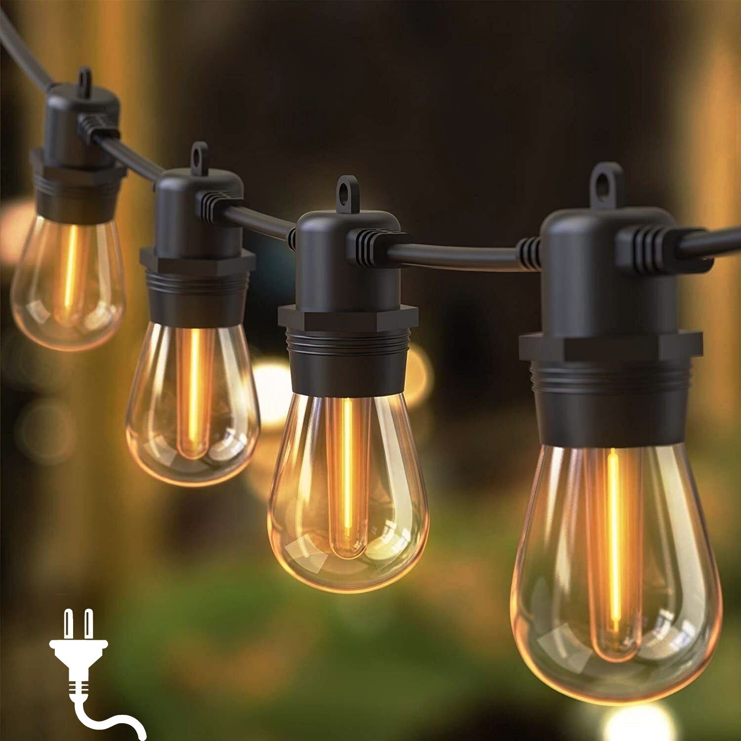 Elegear Lichterkette LED Lichterkette Außen 16/17/31/32M Gartenleuchte mit S14 Glühbirnen, mit Steckdosen, Erweiterbar für Hinterhof Veranda Balkon Party Deko