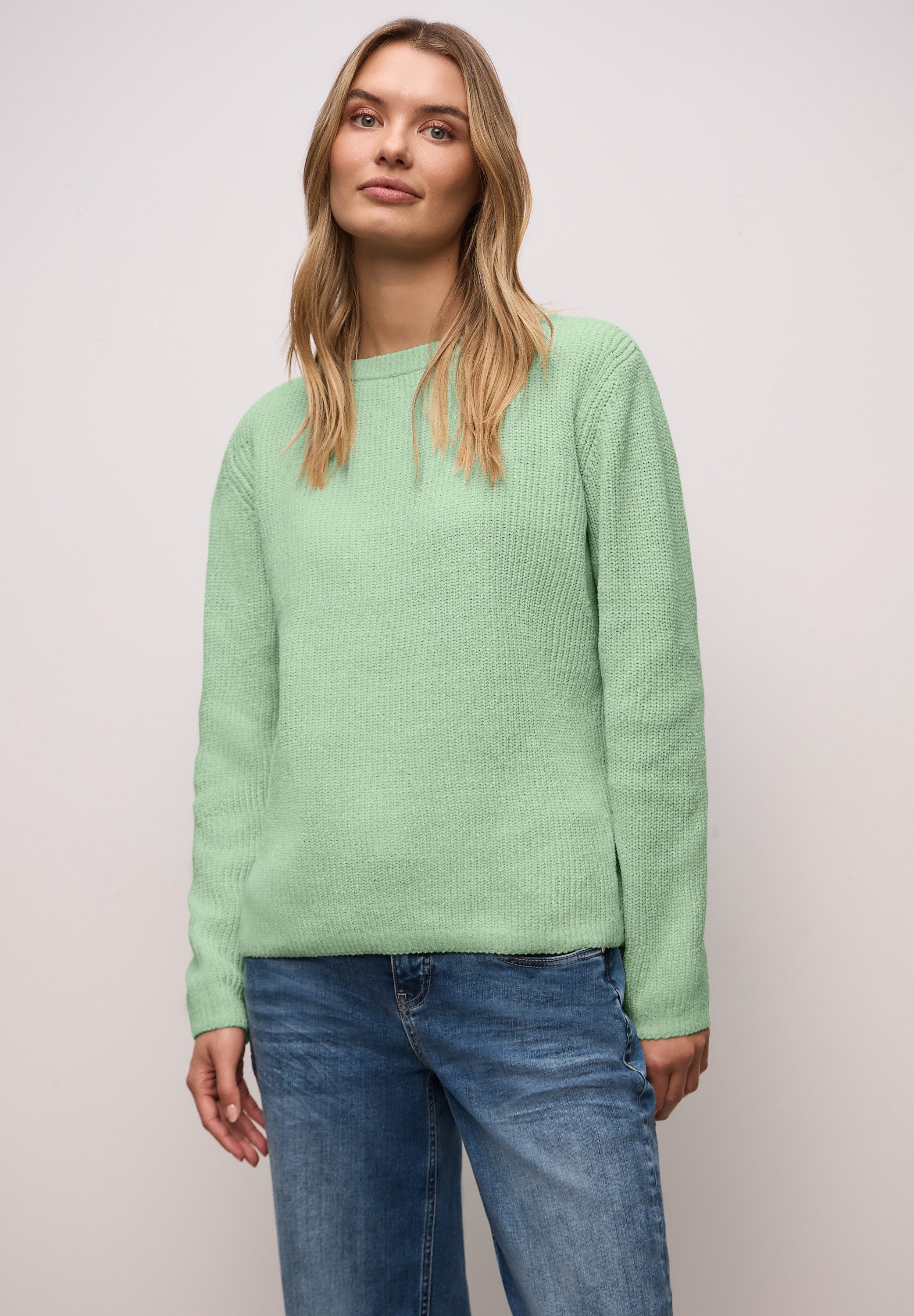 STREET ONE Strickpullover Chenille Pullover mit U-Boot-Auschnitt