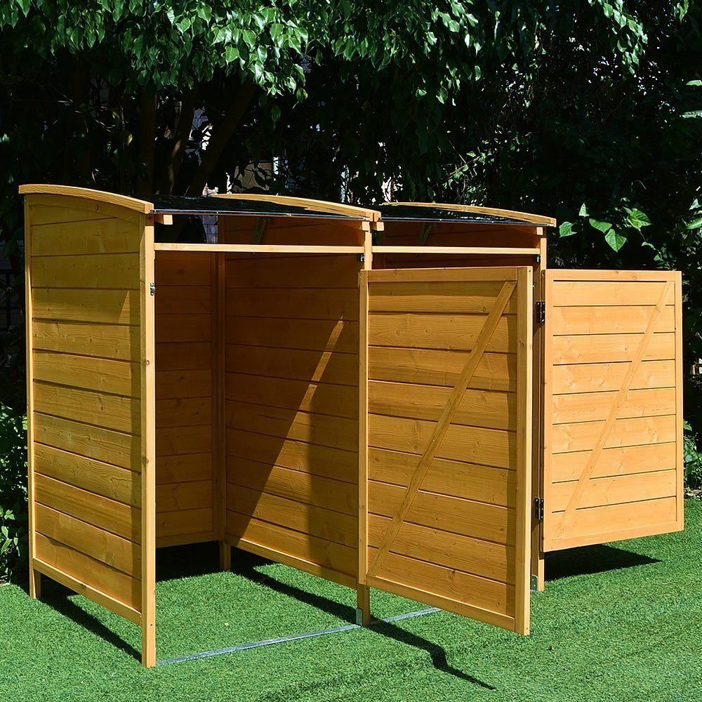 Melko Mülltonnenbox Mülltonnenbox Doppelbox für 2 Tonnen - Braun/Weiß - Holz 240L Zinkdach (Stück, Set), Witterungsbeständig