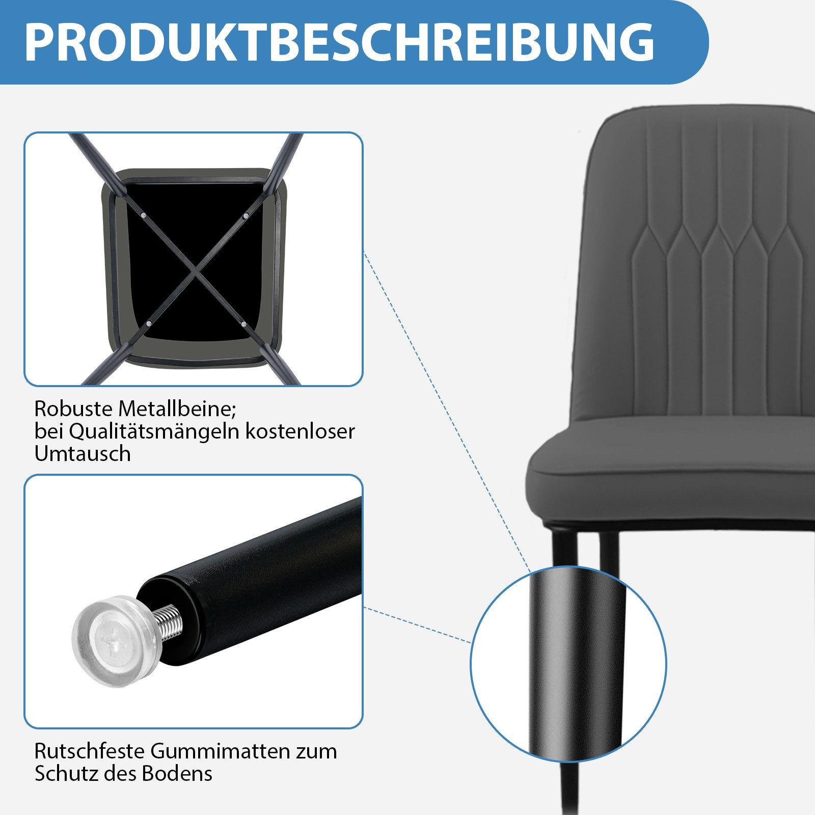Durrafy Esszimmerstuhl Set 2/4/6 Küchenstuhl Esszimmerstuhl,Polsterstuhl,Wohnzimmerstuhl, Bis 150 kg belastbar mit rutschfesten Bodenschonern