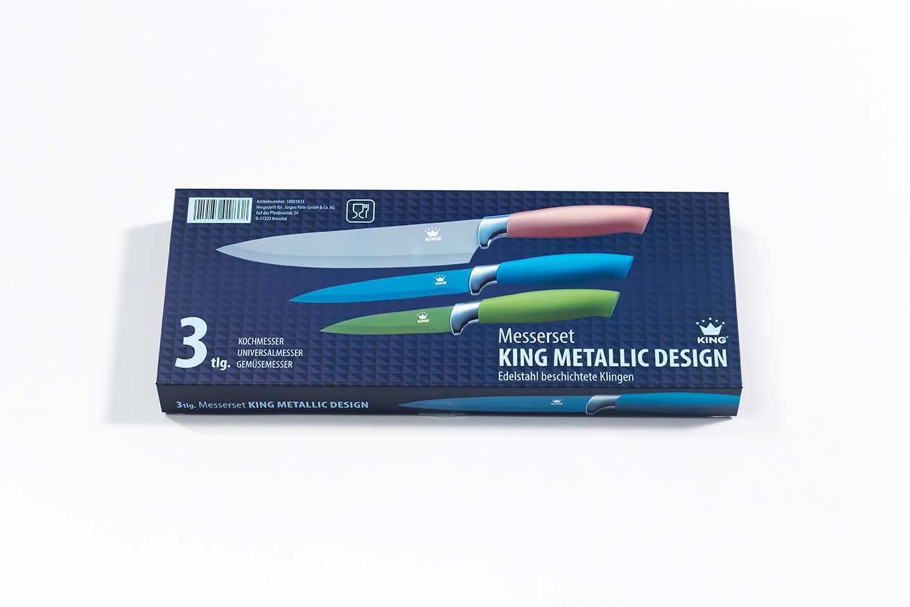 KING Messer-Set AROMI Metallic (Set, 3-tlg), inklusive 3tlg. Schüssel-Set