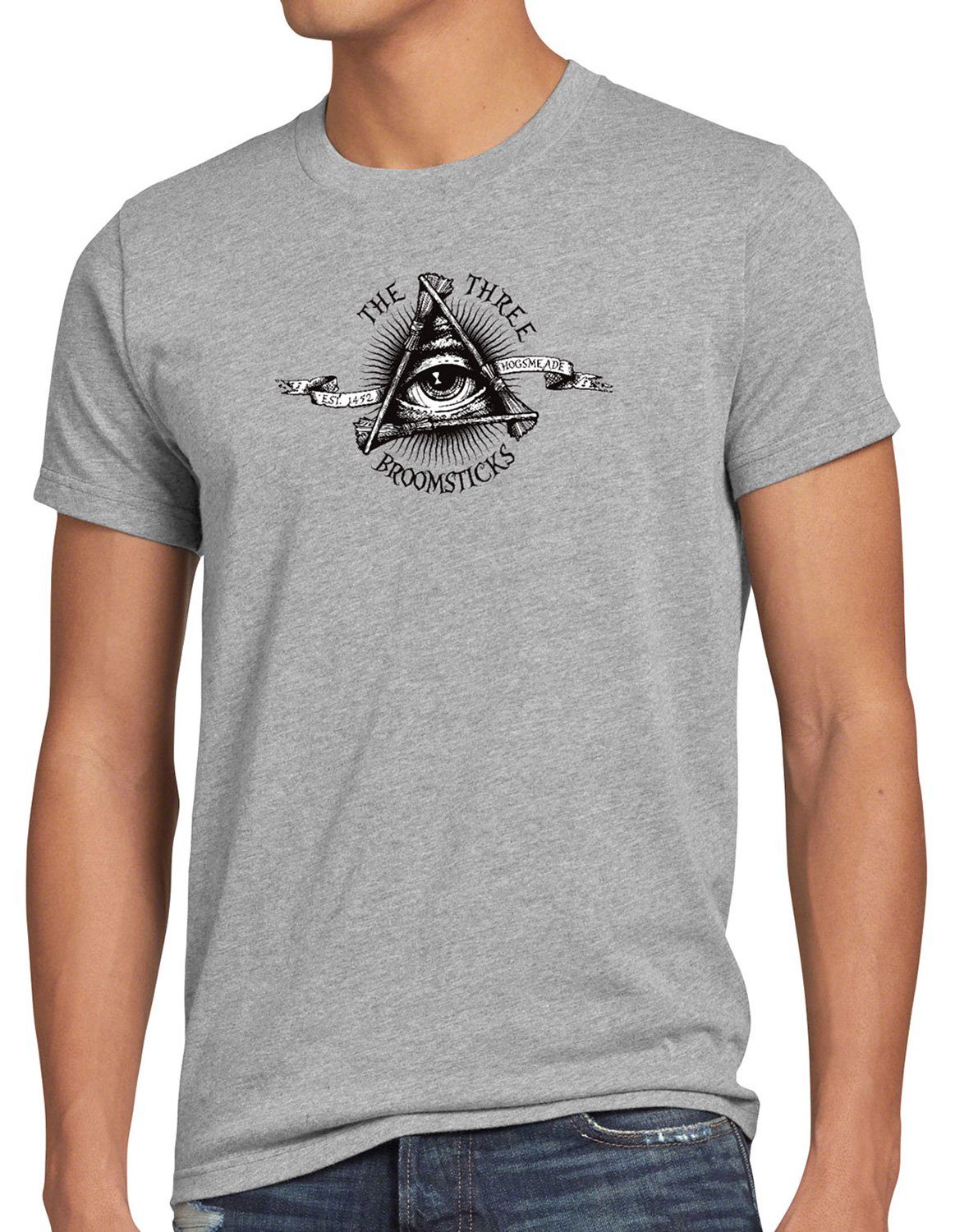 The Print-Shirt Herren T-Shirt T-Shirt meliert grau Broomsticks Three style3