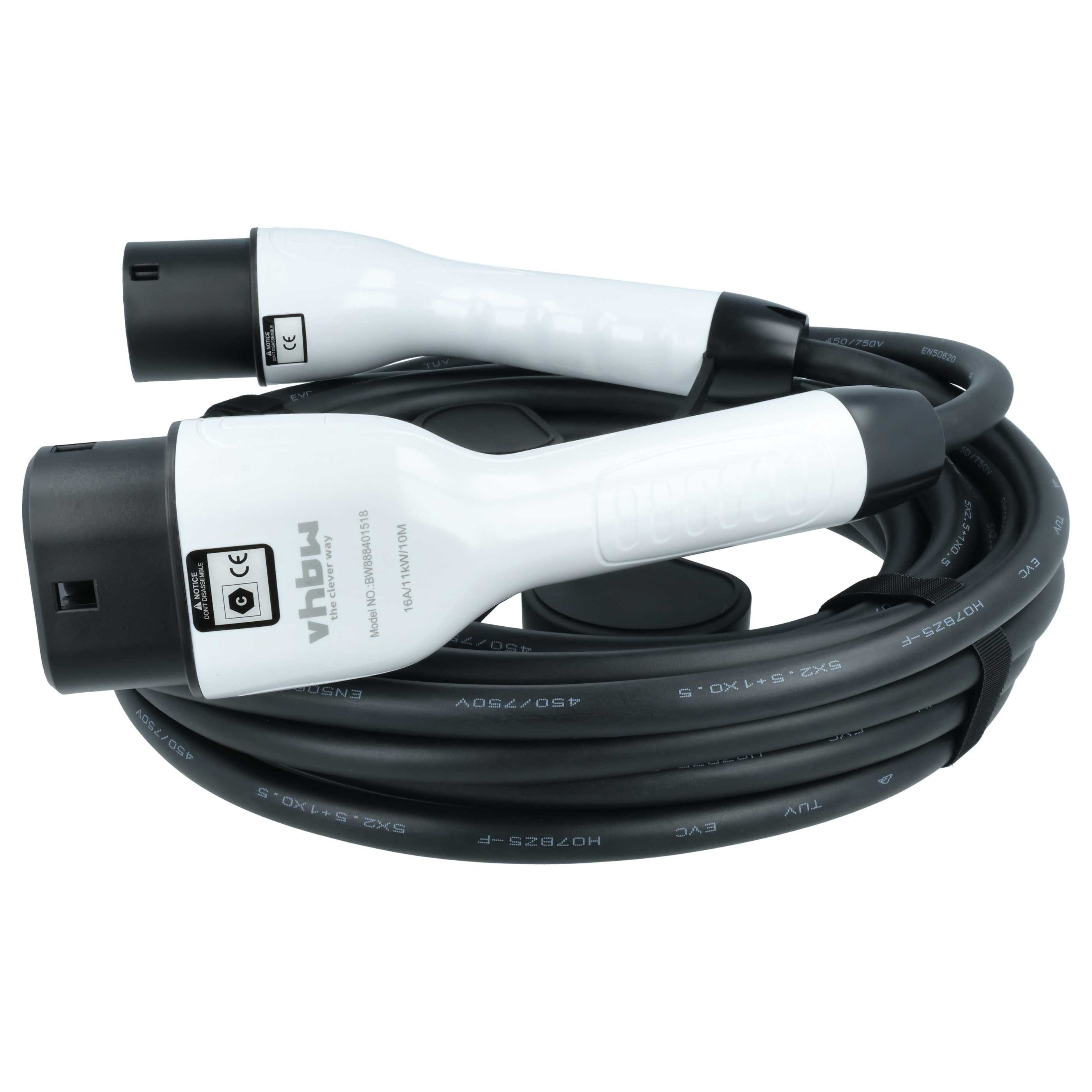 vhbw Typ 2 Ladekabel 11 kW 3-phasig für Elektroauto / Plug-in-Hybrid Autoladekabel, (1000.0 cm), Gummischutzkappe
