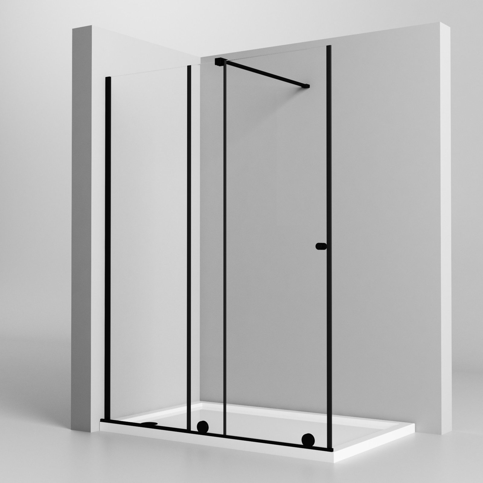 Boromal Walk-in-Dusche Walk In Duschwand Schwarz Duschabtrennung Glas Schiebetür mit Schiene, Einscheibensicherheitsglas, (Design Duschtrennwand Glaswand, mit Haltestangen & Türrollen), B: 90-140cm