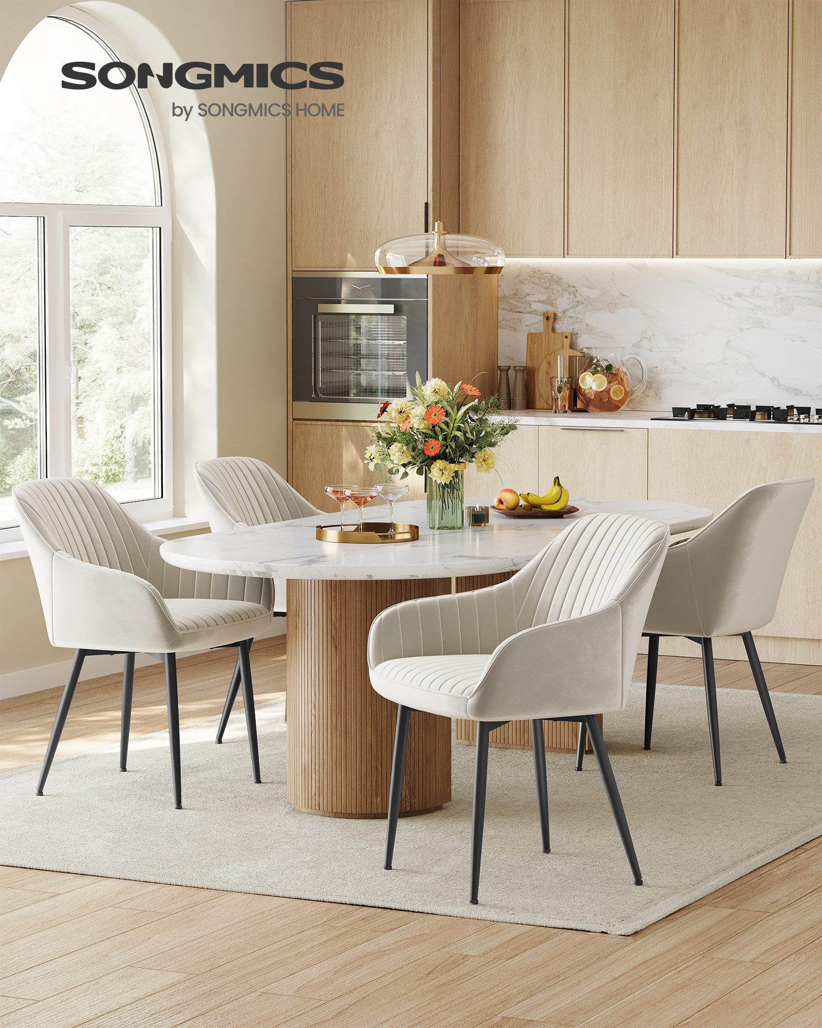 SONGMICS Esszimmerstuhl (4 St), 4er Set, Küchenstuhl, Sessel, Samt, Polsterstuhl mit Armlehnen