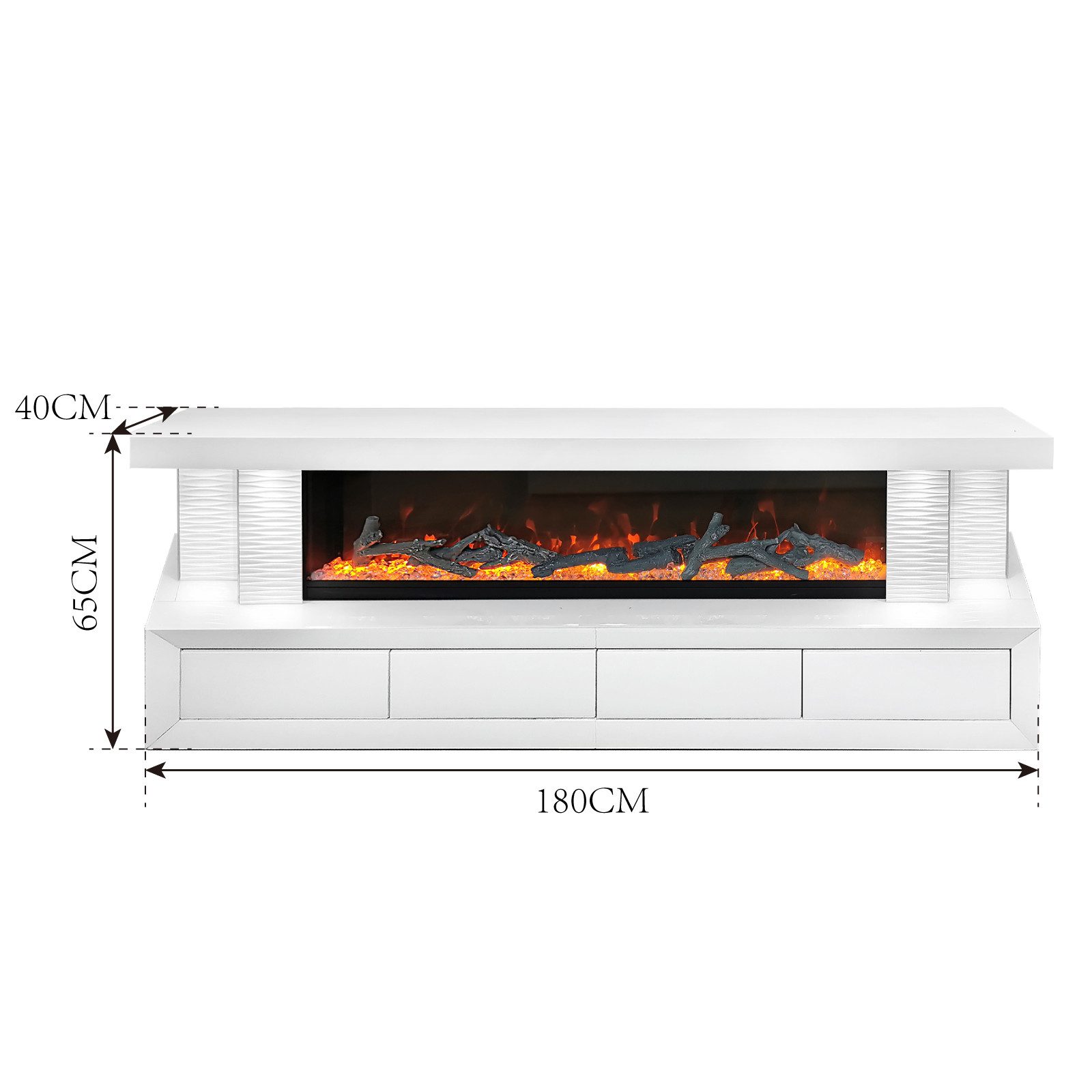 alesvelt TV-Schrank TV-Schrank Luxus Sideboard NOVA Kamin Funktion LED 180cm (180 x 40 x 60H cm, 1-Schrank) LED-Kaminfunktion