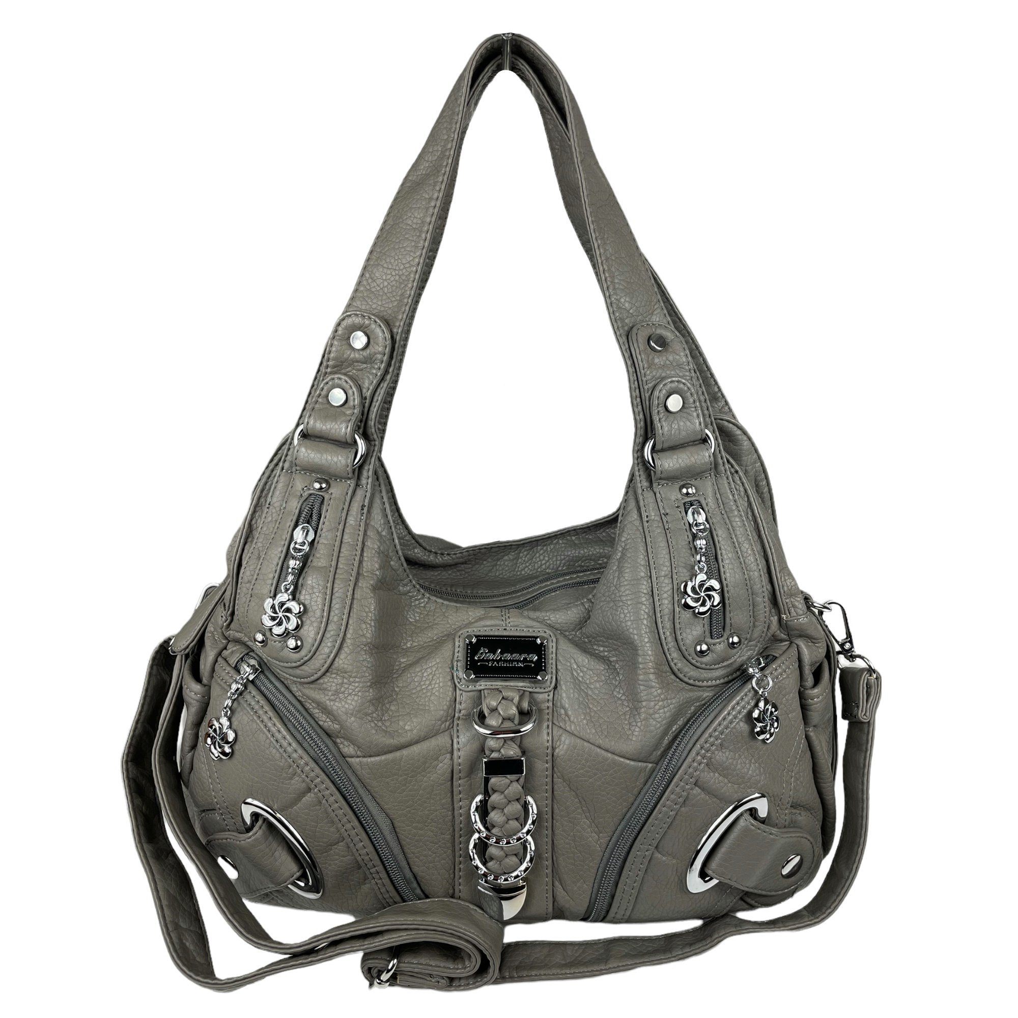 Taschen4life Schultertasche Damen, klassische Umhängetasche, Hobo AK11282, Handtasche mit abnehmbaren Schulterriemen, Innen- und Außenfächer