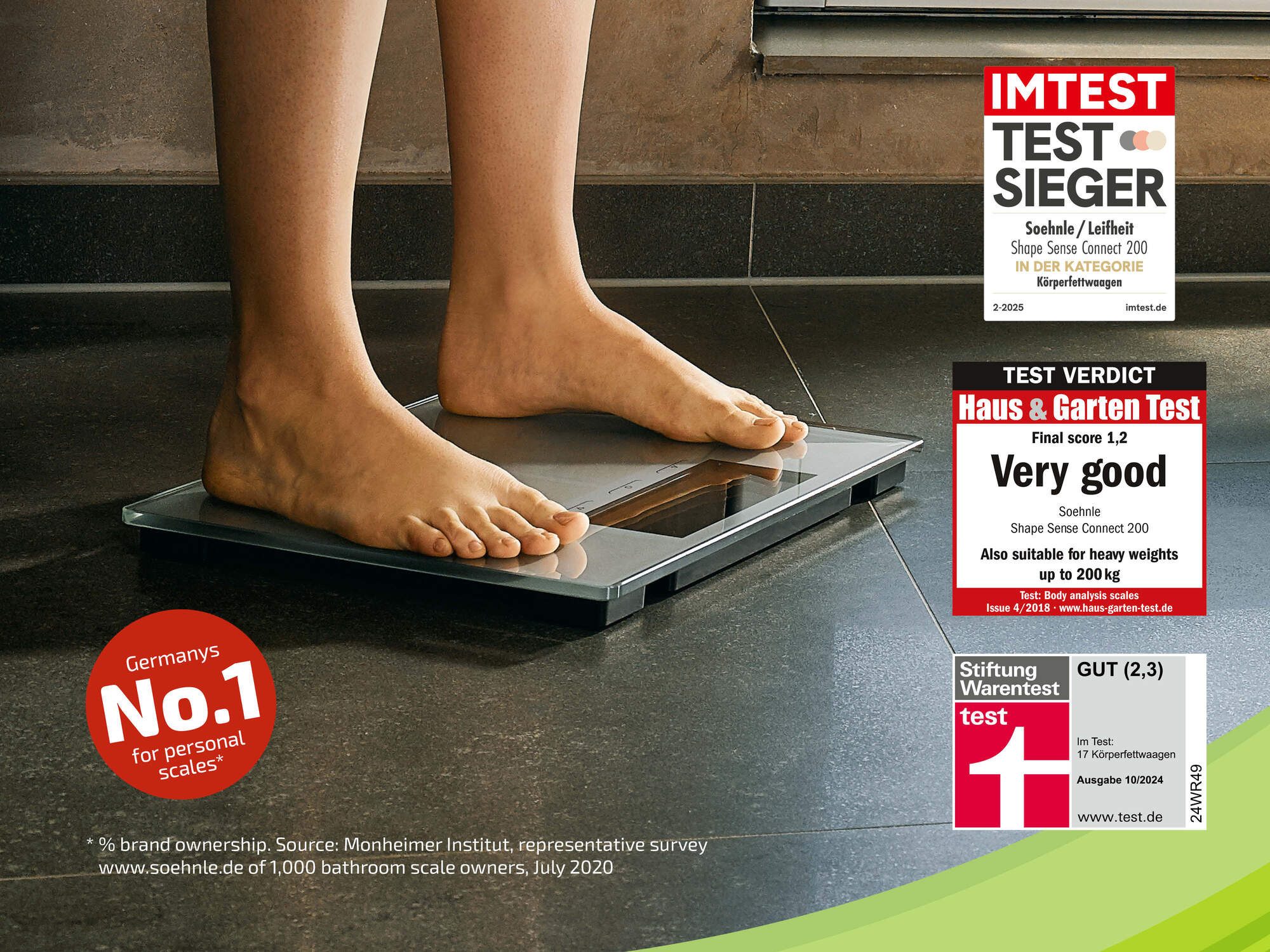 Soehnle Personenwaage Shape Sense Connect 200 mit Bluetooth®, 1-tlg., Körperanalyse(BIA), BMI Berechnung, bis 200kg, bis 8 Personen