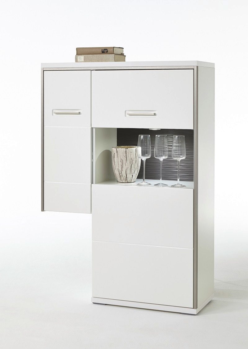 MCA furniture Vitrine Highboard Trento 4, weiß Hochglanz, ohne Beleuchtung