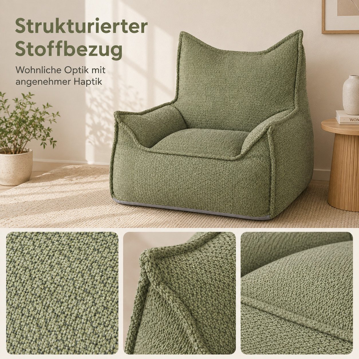 Youyijia Gartenlounge-Sessel Kinder Sitzsack Sessel für Erwachsene, Bodensessel mit Armlehnen – Bild 4 von 5