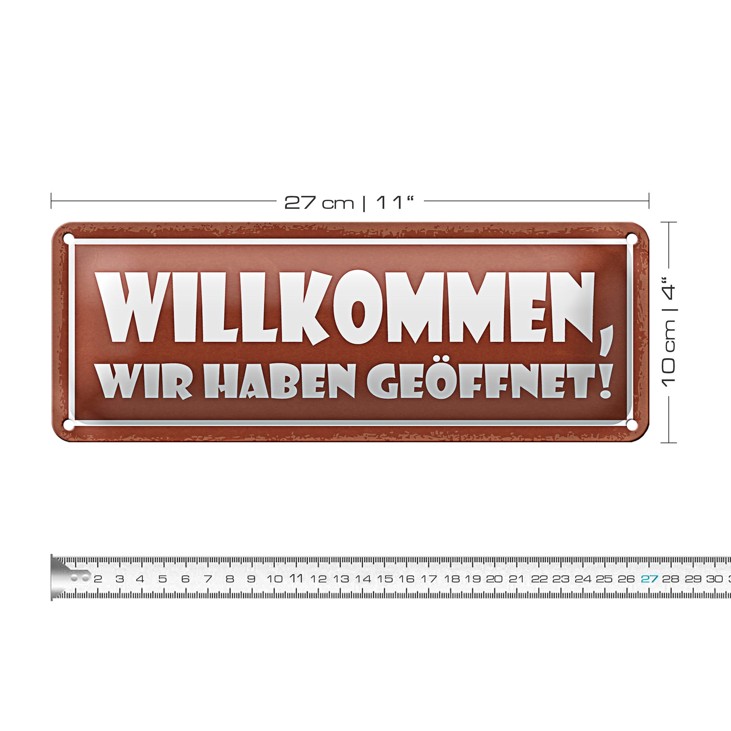 Roomando Metallschild Blechschild Hinweis 27x10cm Willkommen wir haben geöffnet