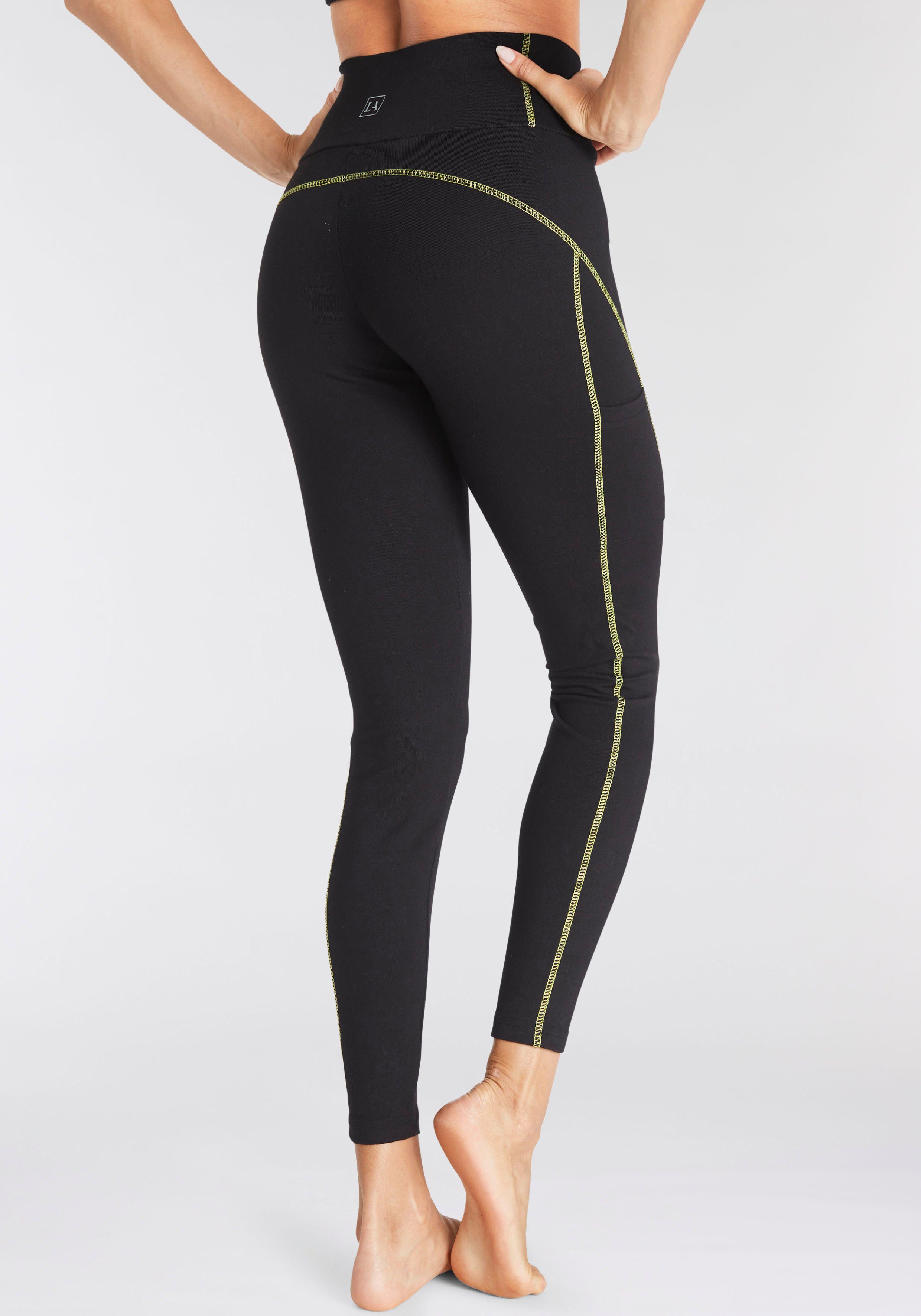 -Sporthose Leggings ACTIVE Bund LASCANA schwarz und Kontrastnähten mit breitem