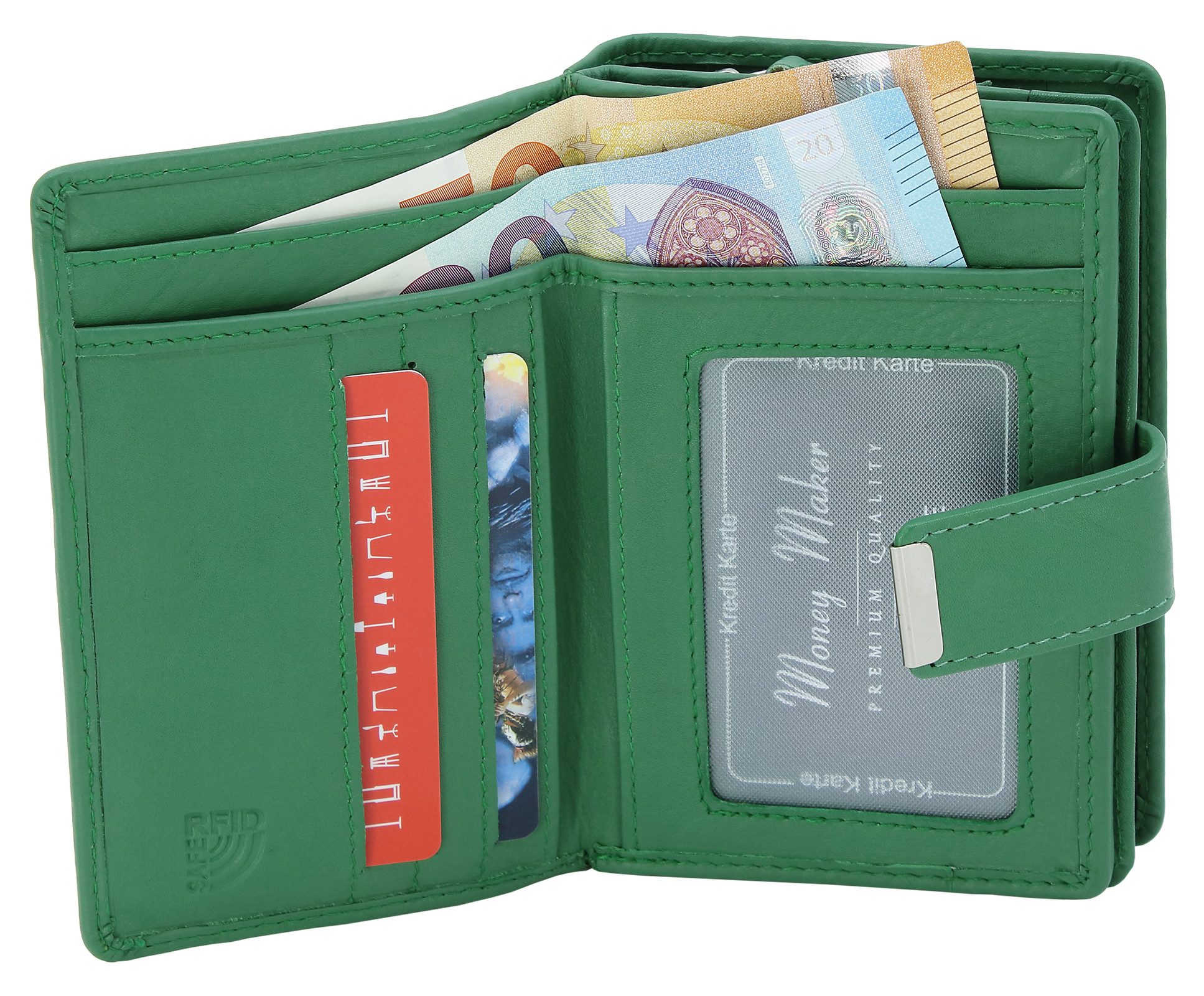Money Maker Geldbörse Damen Leder Portmonee handlicher Geldbeutel aufklappbar RFID-Schutz