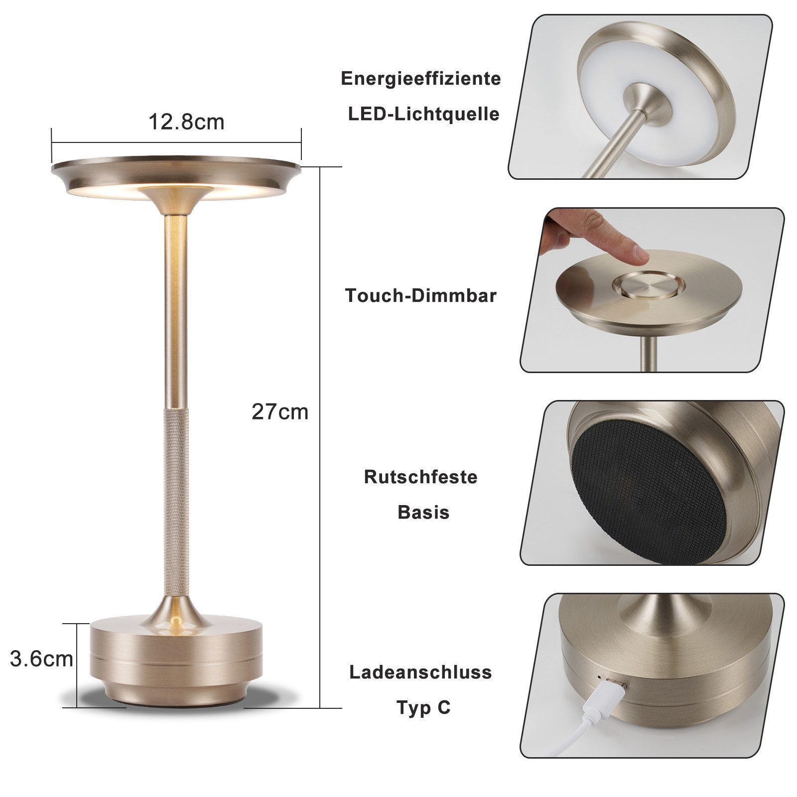 ZMH LED Tischleuchte Kabellos Nachttischlampe Touch günstig online kaufen