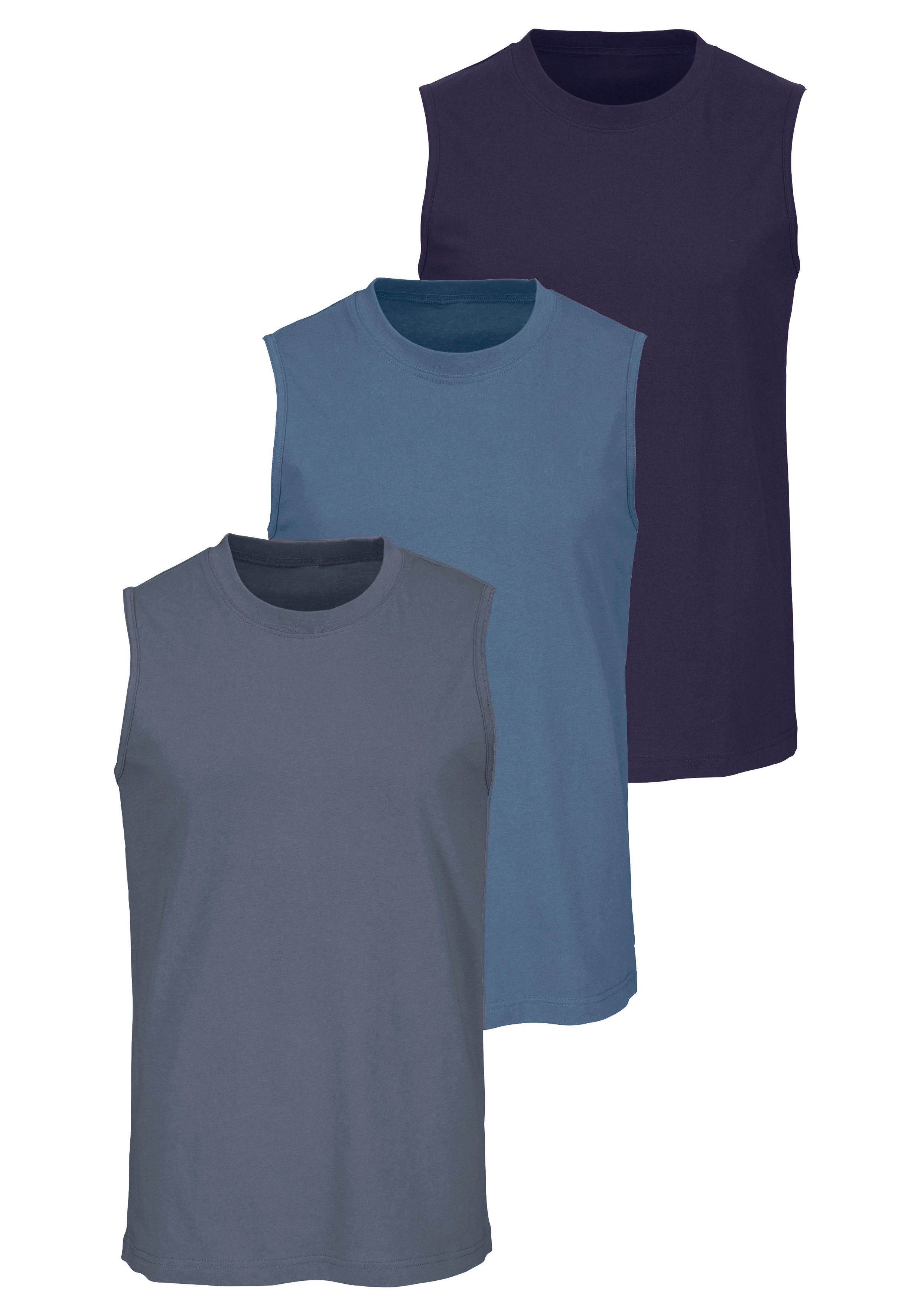 H.I.S Muscleshirt, Unterziehshirt, Unterhemd für Herren (3er-Pack) unifarben, Rundhalsausschnitt, aus Baumwolle