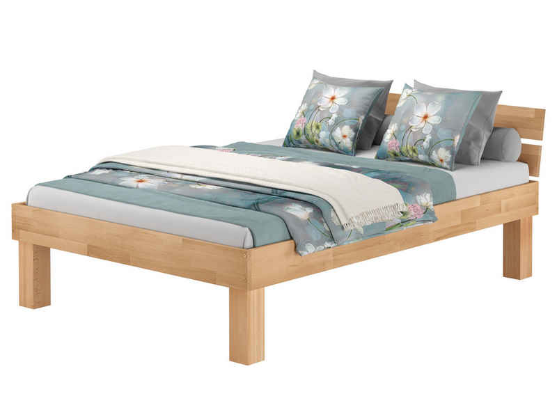 ERST-HOLZ Bett Überlanges Bett mit zweierlei Füßen, wählbare Breite ohne Zubehör, Buchefarblos lackiert