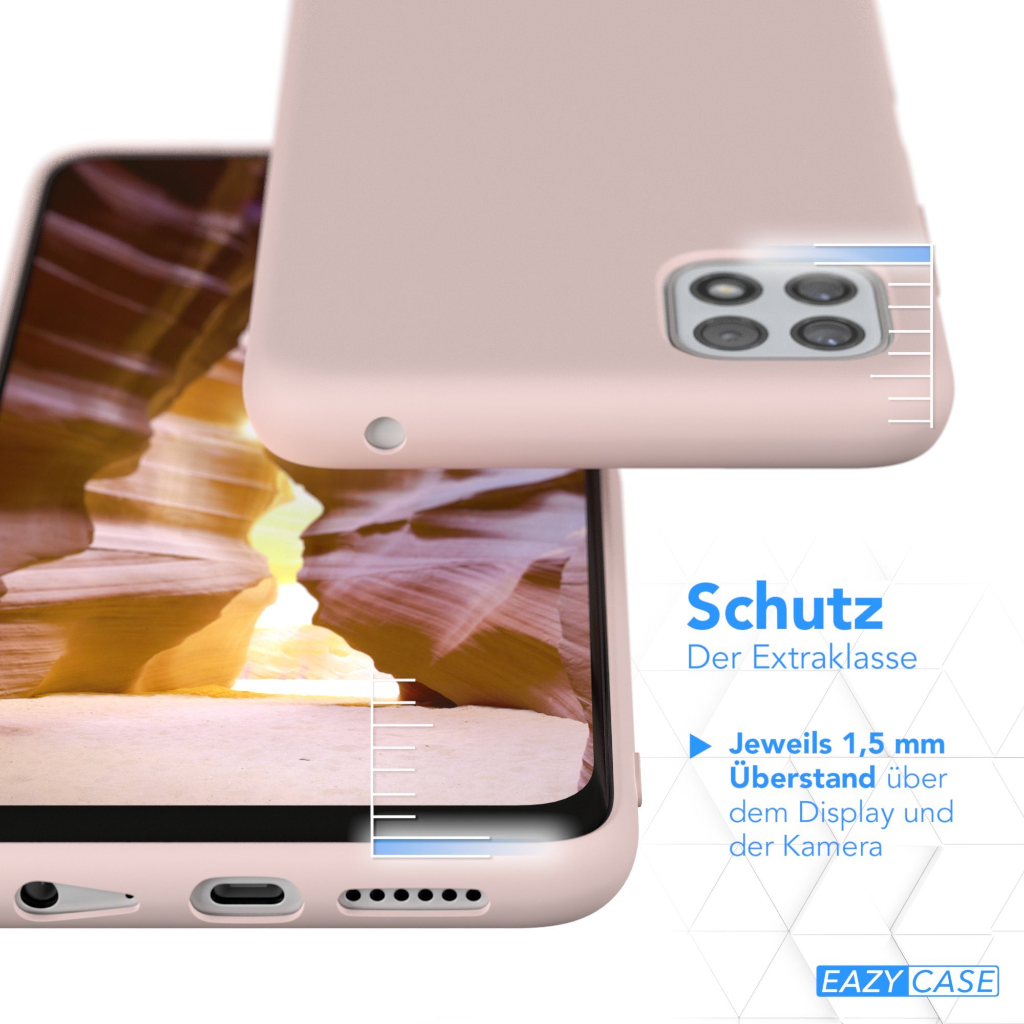 EAZY CASE Handyhülle Premium Silikon Case für Samsung Galaxy A22 5G 6,6 Zoll, Silikon Schutzhülle mit Kameraschutz kratzfest Cover Rosa / Altrosa
