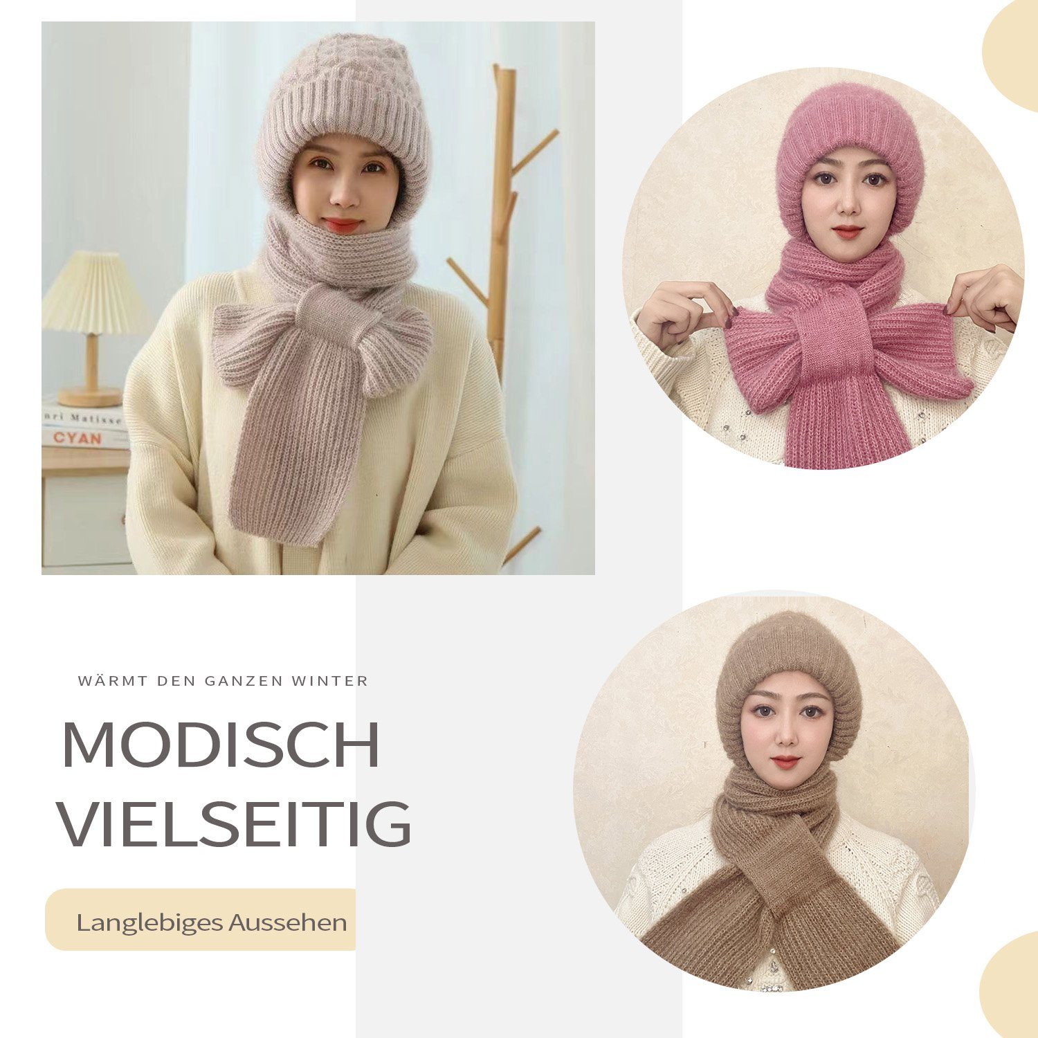 Maskenschal Haferflocken Schal Kapuzenschal Strickmütze 1 Mütze 2 in Damen & MAGICSHE