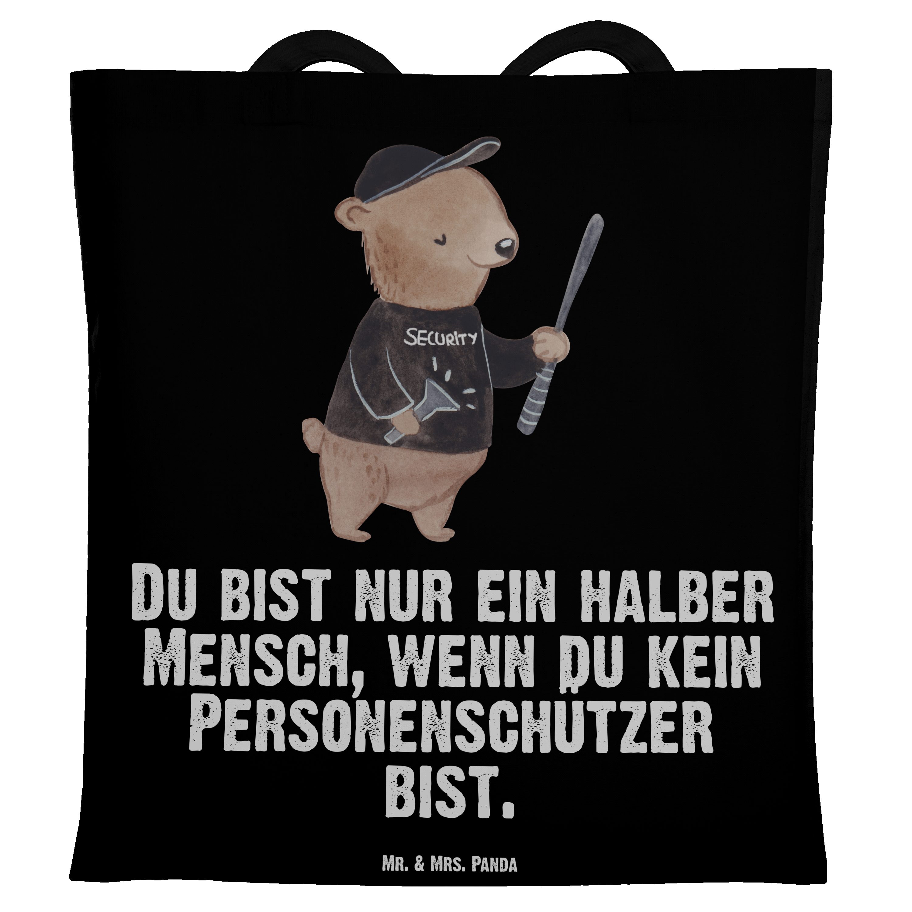 Personenschützer B Mrs. - Beutel, Herz Panda Schwarz - Mr. mit Jutebeutel, & (1-tlg) Geschenk, Tragetasche