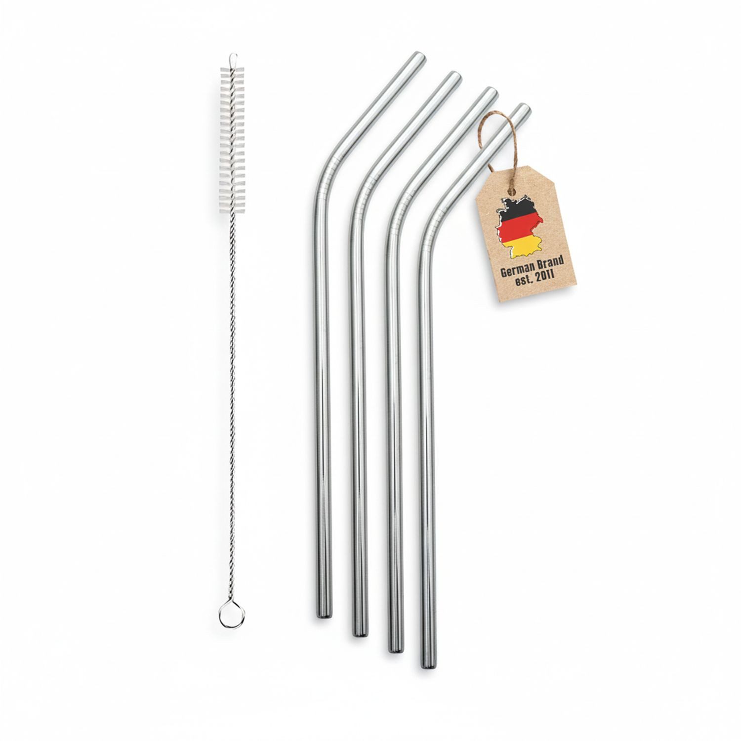 Intirilife Trinkhalme, (4-tlg), Trinkhalme wiederverwendbar 4x Metall Strohhalme mit Reinigungsbürste