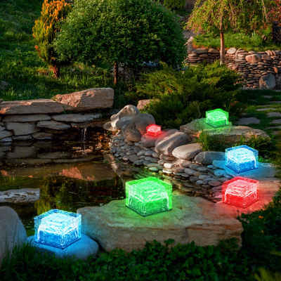 etc-shop Gartenleuchte, LED-Leuchtmittel fest verbaut, Farbwechsel, 6er Set RGB LED Solar Leuchten Farbwechsel bunt Eis Würfel