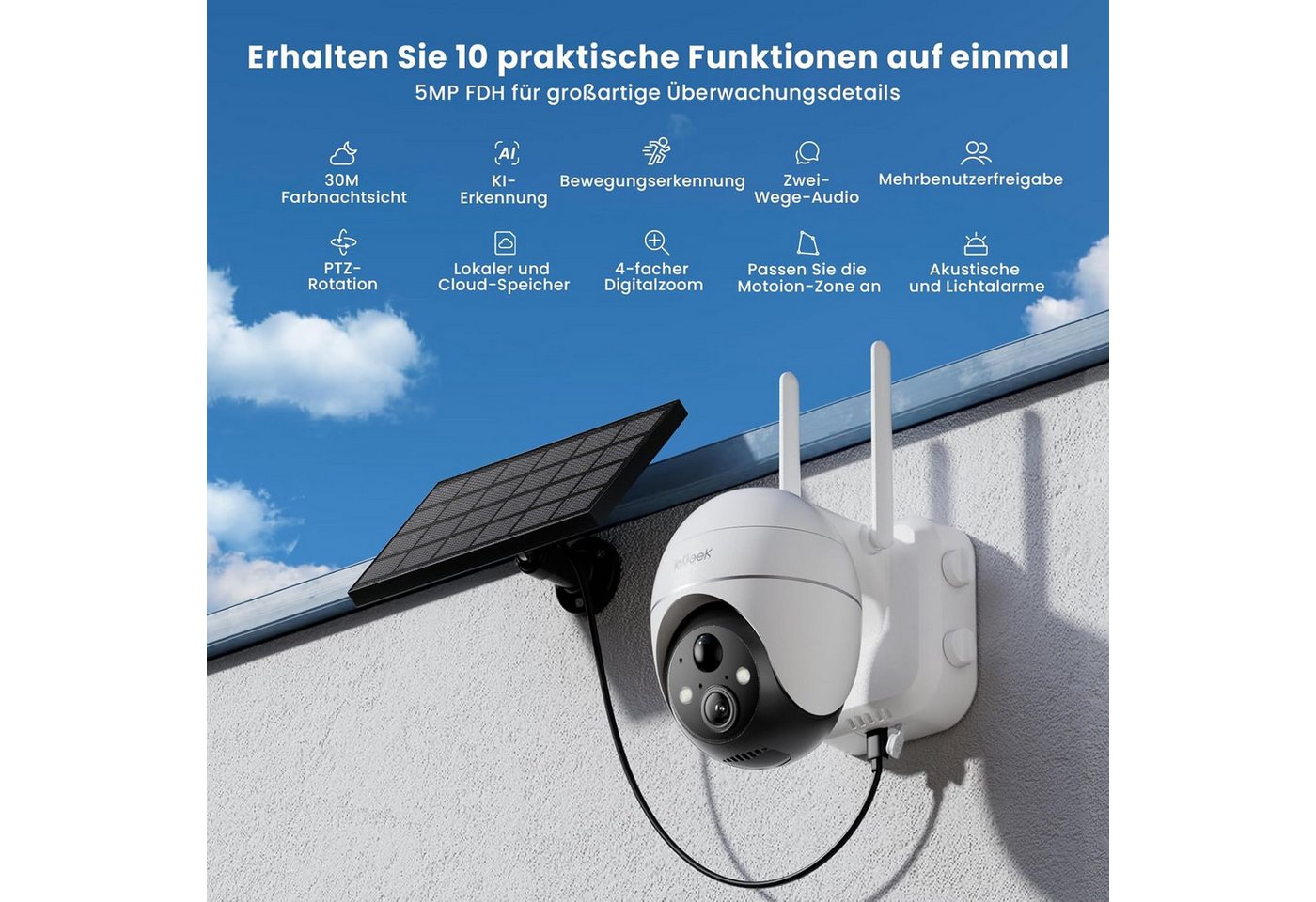 Thumbnail - ieGeek Überwachungskamera 3 Stück 5MP Überwachungskamera Aussen Akku Solar 355°/140° Pan Tilt (Aussen, Außenbereich, auß...