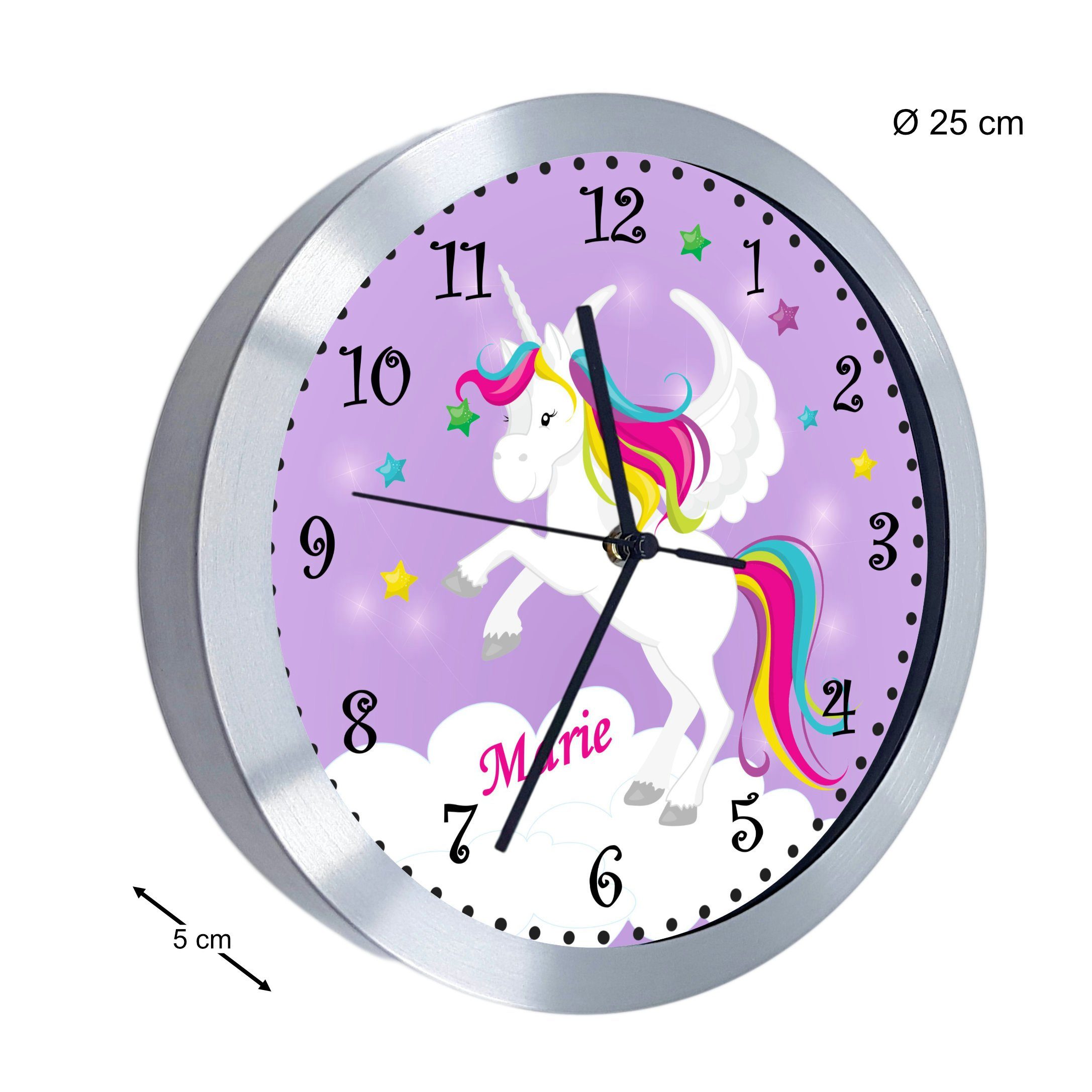 Funkwanduhr Kinderzimmer lila Einhorn Kinder Wanduhr CreaDesign personalisiert