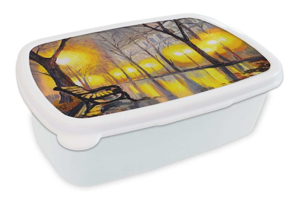 MuchoWow Lunchbox Malerei - Bank - und Brotbox Wasser - weiß Licht für Mädchen Erwachsene, Brotdose, und - Öl, (2-tlg), Jungs Kinder für Kunststoff