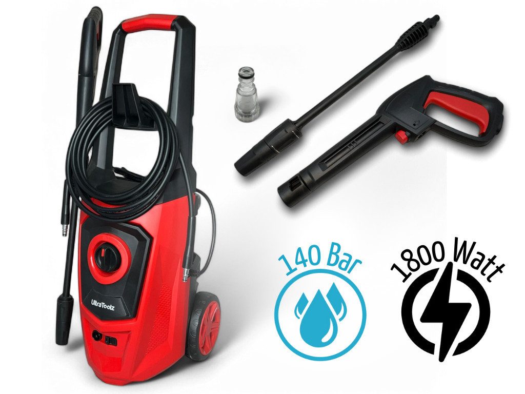 UltraToolz Hochdruckreiniger UltraToolz Hochdruckreiniger 1800W 140Bar, Druck max: 140 bar, 1800 W, mit Spülmittelbehälter