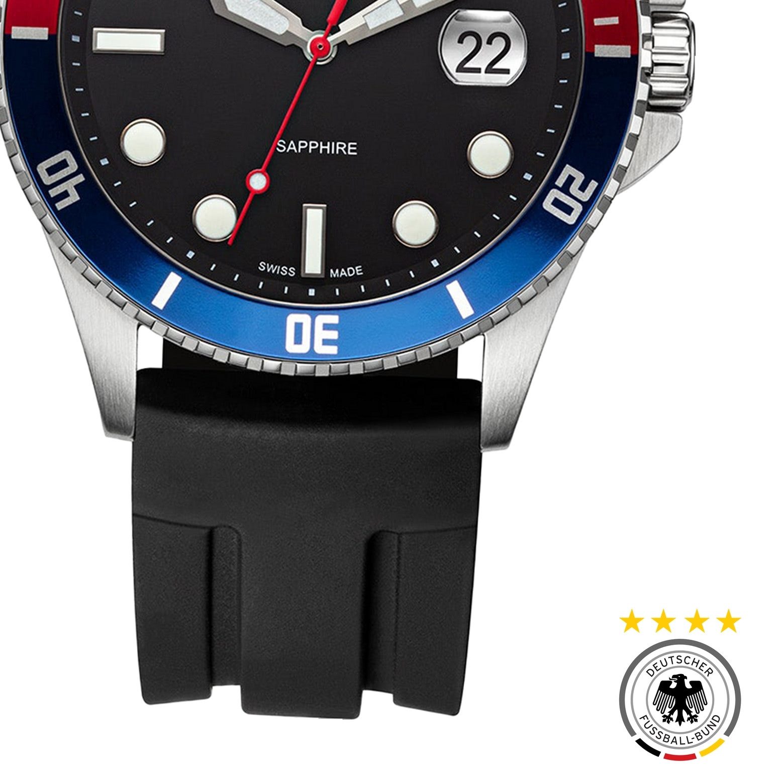 Deutscher Fußball-Bund Quarzuhr DFB Herrenuhr Silikon schwarz, (Analoguhr), Herrenuhr rund, groß (ca. 42mm), Silikonarmband schwarz, Fußball-Sport