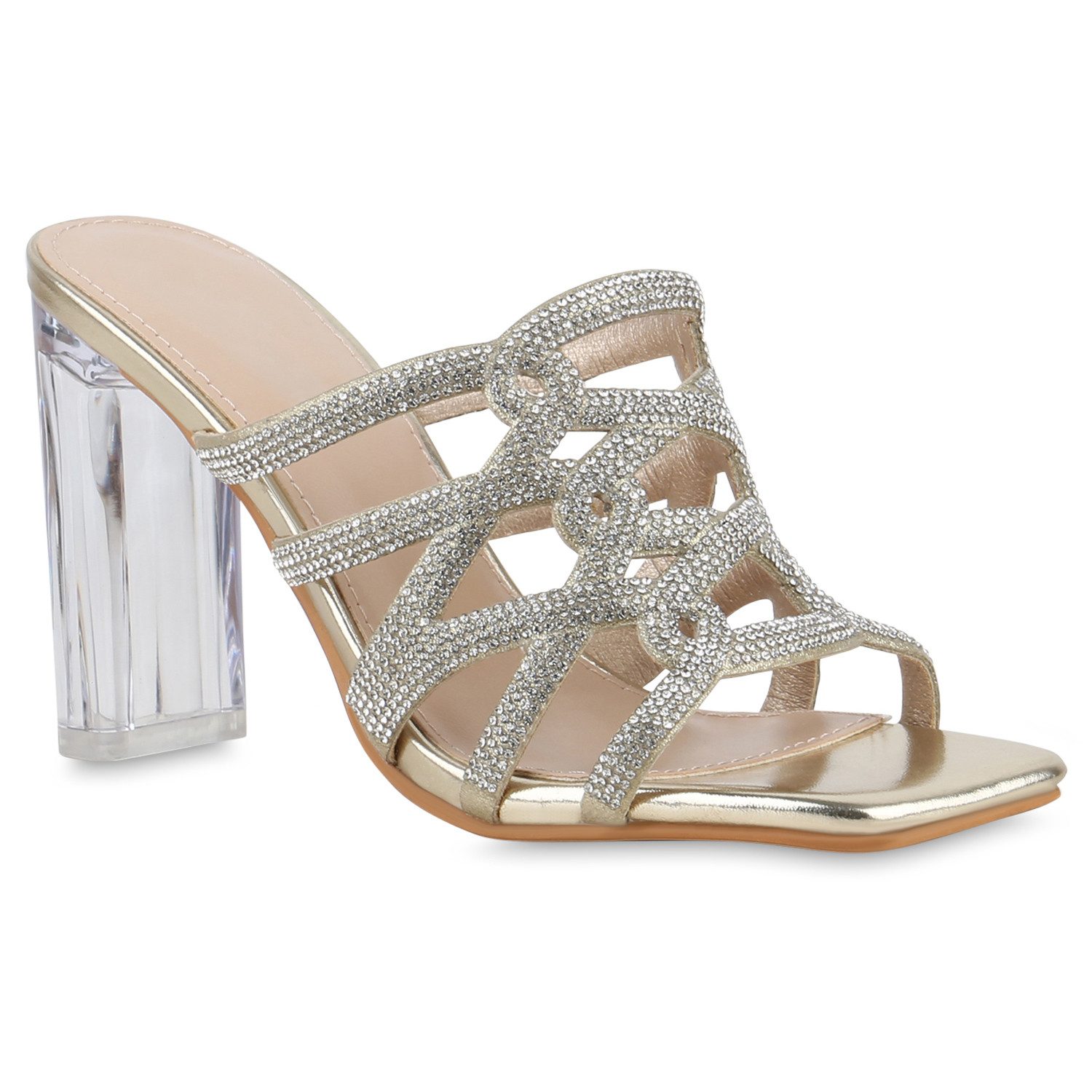 VAN HILL 841642 Sandalette Damen Pantoletten Sandaletten Strass Party Cut-O günstig online kaufen